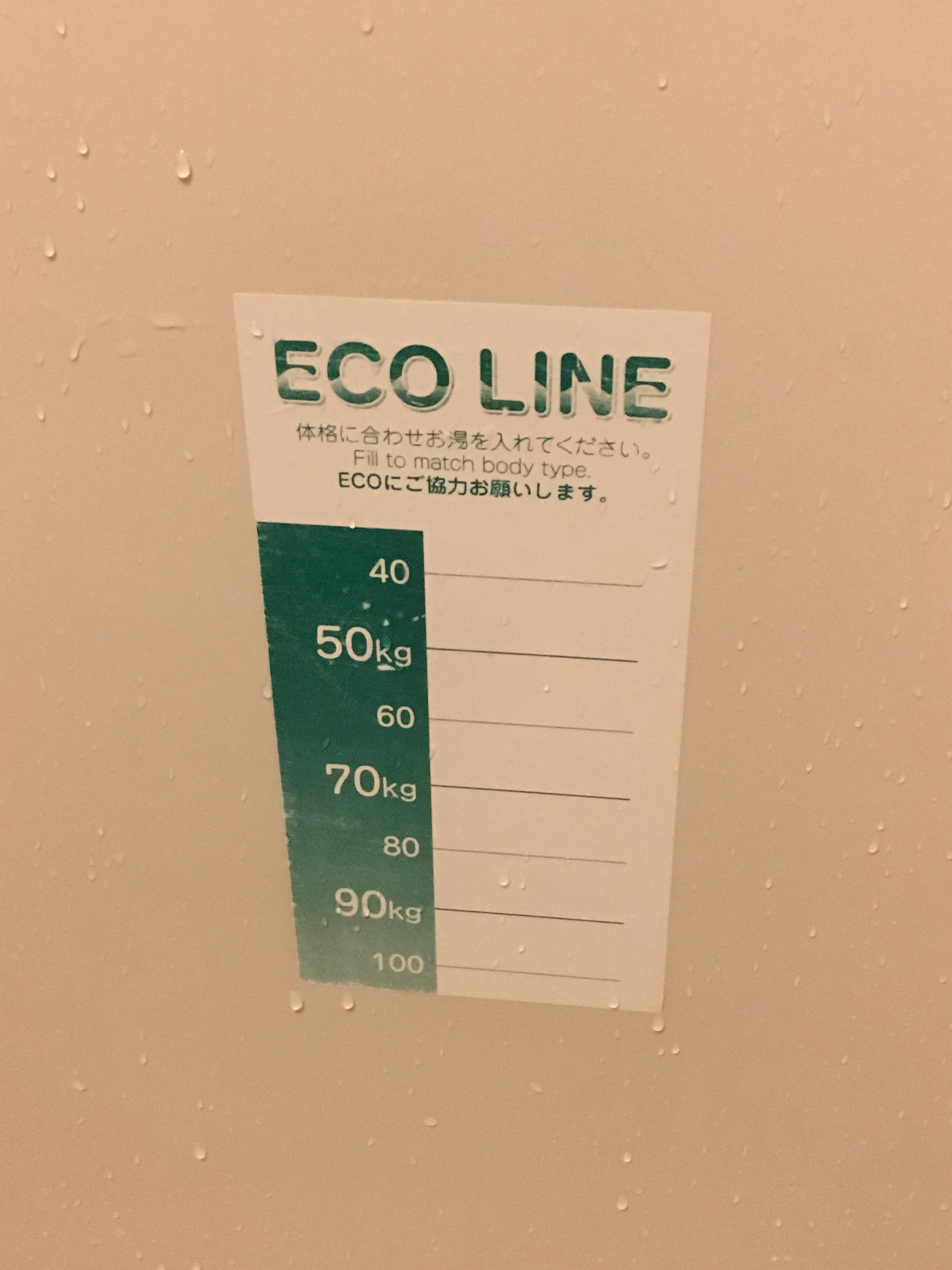 Hotel bathtub has a guide as to how high you should fill the water