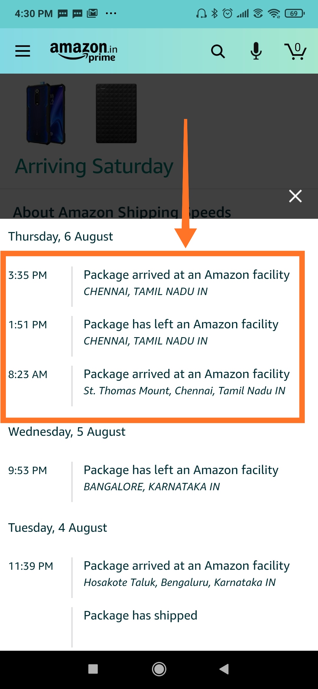 My package arrived at the Chennai facility in the morning, left the facility in the afternoon