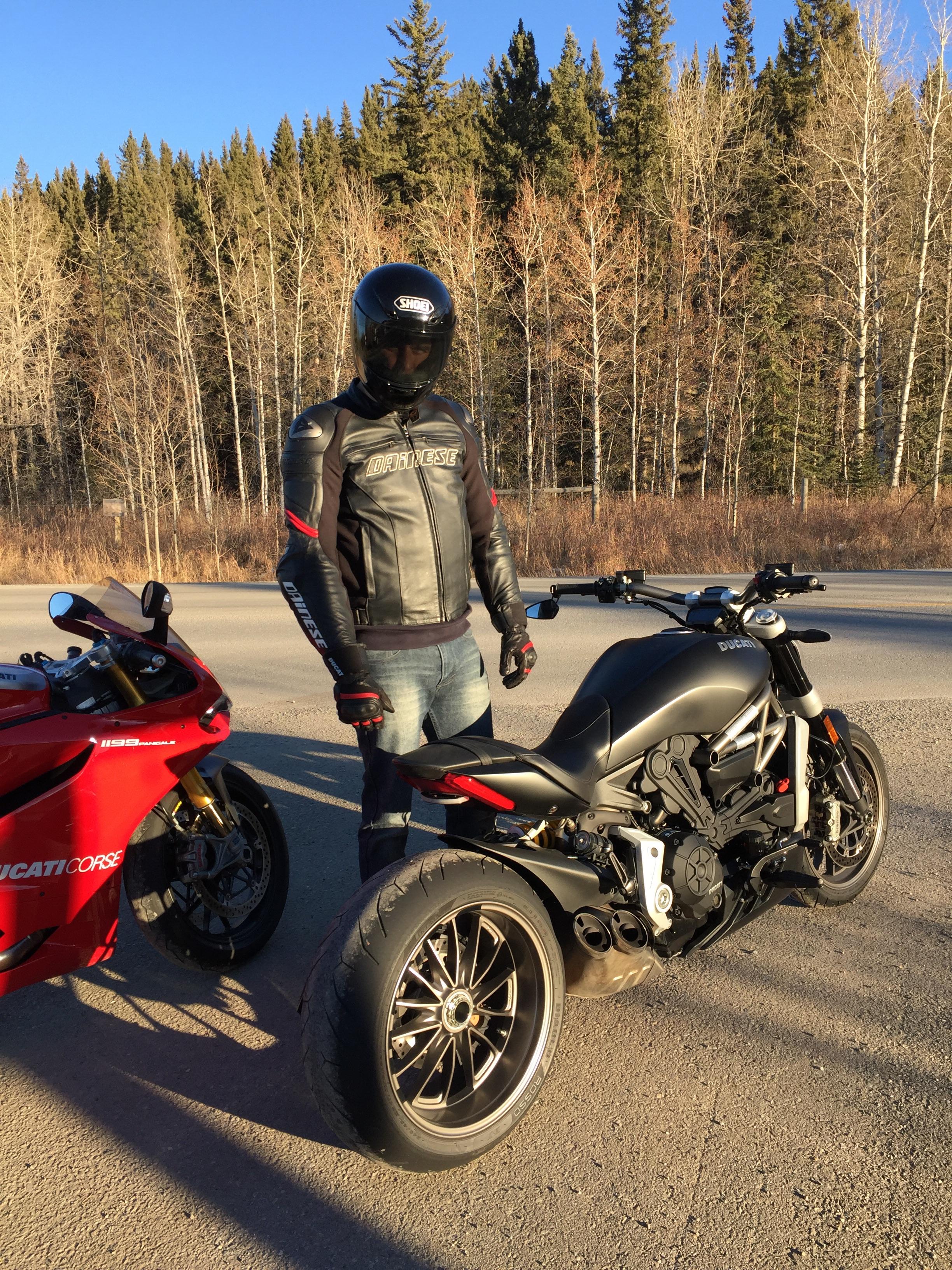 Riding my Ducati in December outside Calgary, Alberta, Canada. r