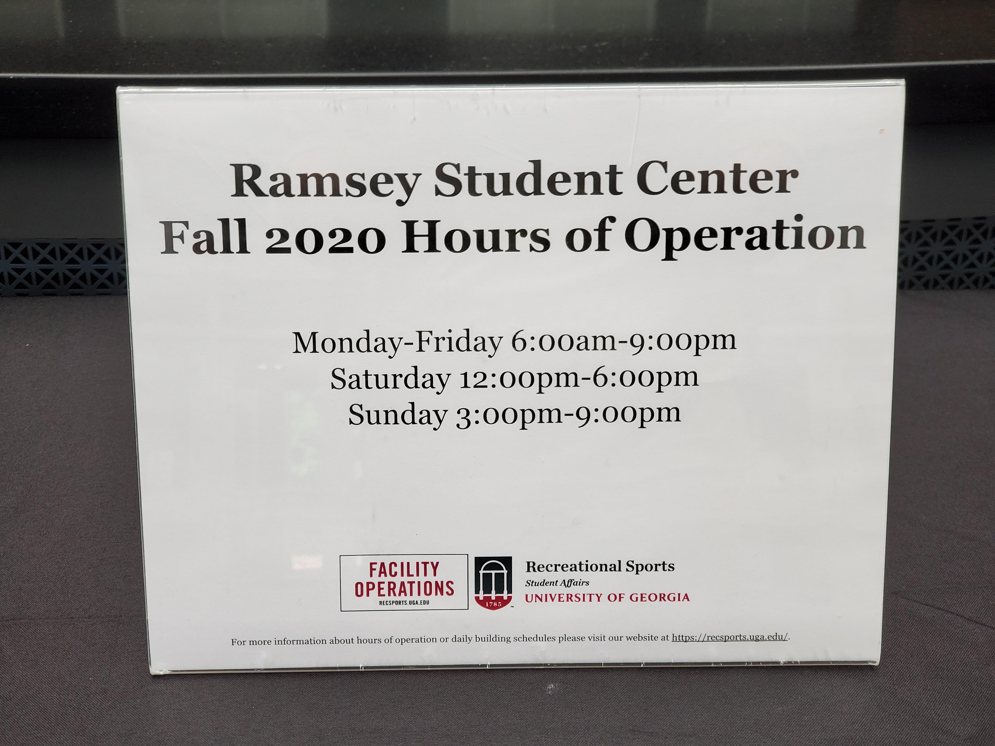 Operation hours of Ramsey Fall 2020 r/UGA