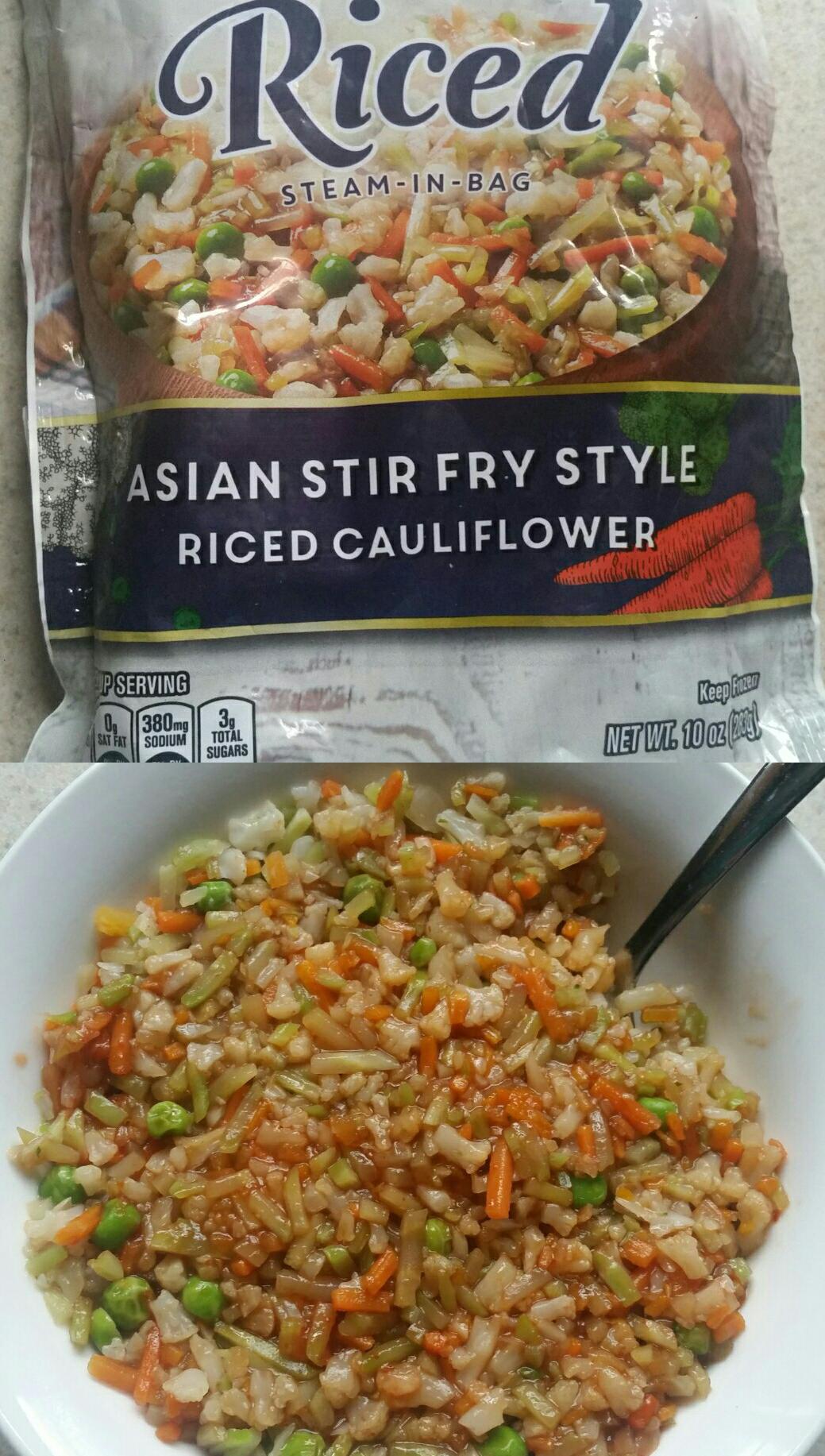Hanover Riced Cauliflower, 113 Calories and 0 fat in the whole bag for just 1.50! Filling