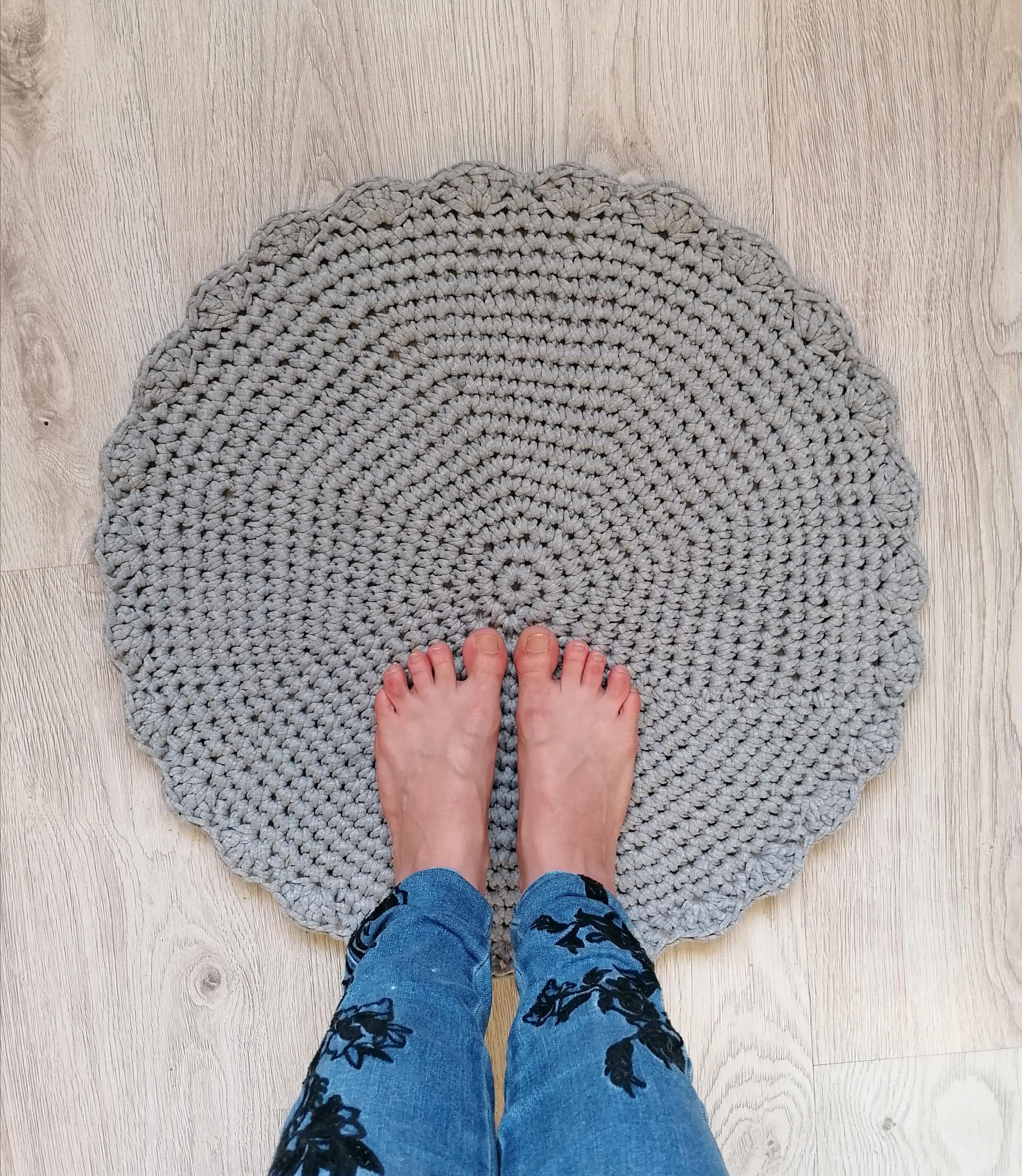 Tshirt yarn bathroom rug I made. Did it without a pattern. And it