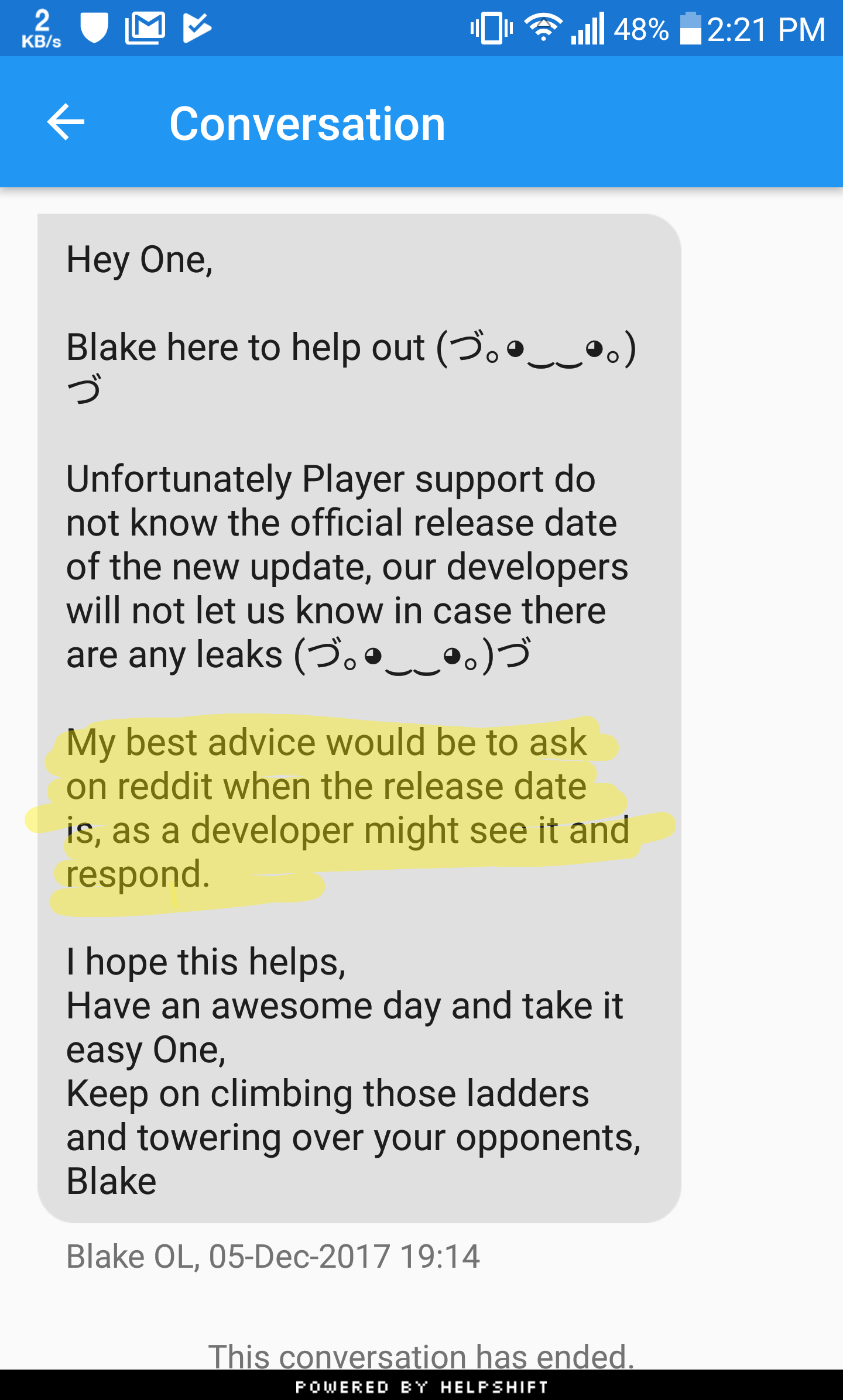 Some one answer me please ??? When is the update. Date