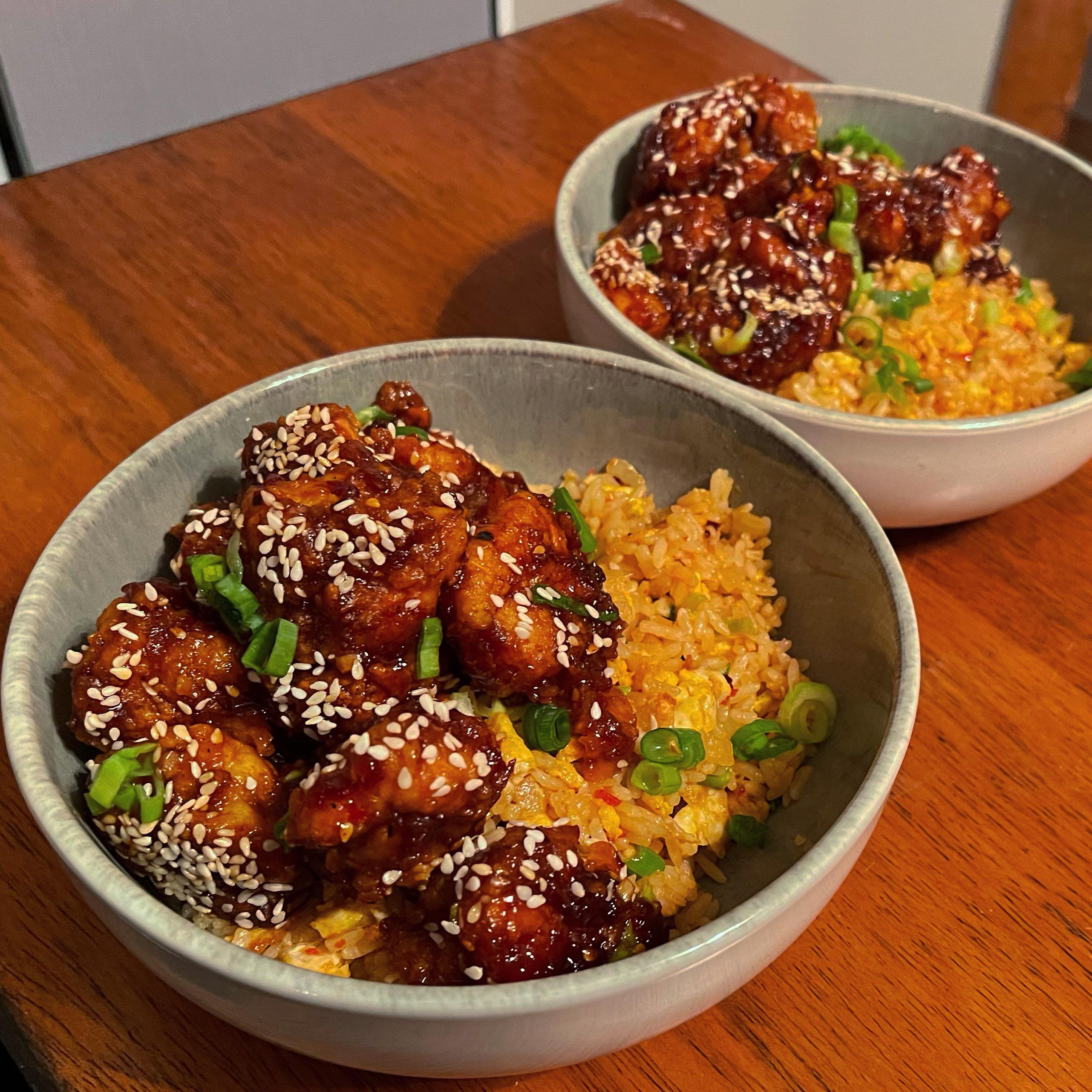 [Homemade] Sesame Chicken and Egg Fried Rice r/food
