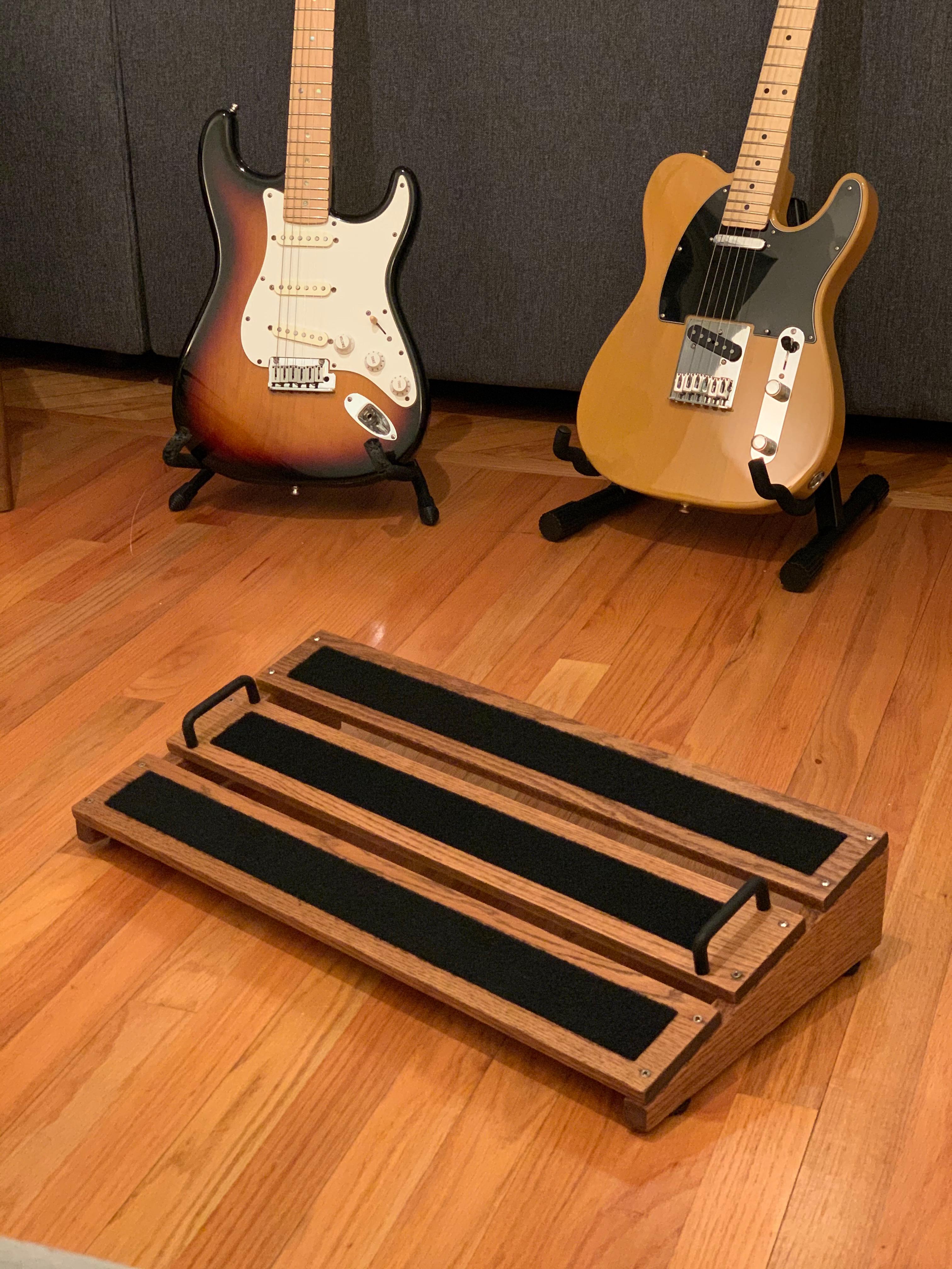 DIY pedal board made from stained oak + velcro strips r/guitars