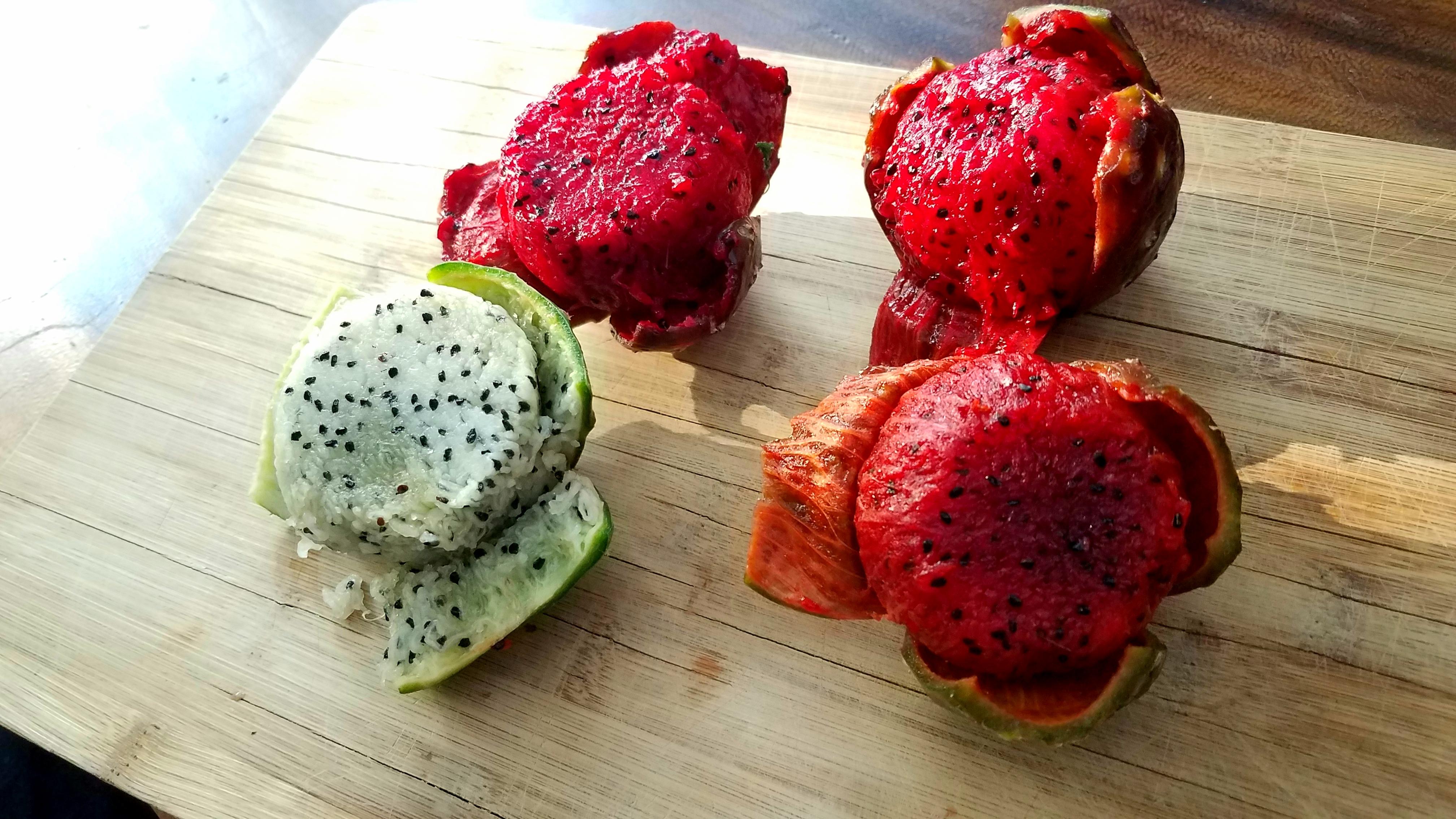 This is a Mexican cactus fruit called "Pitaya" which is similar to dragon fruit and only comes
