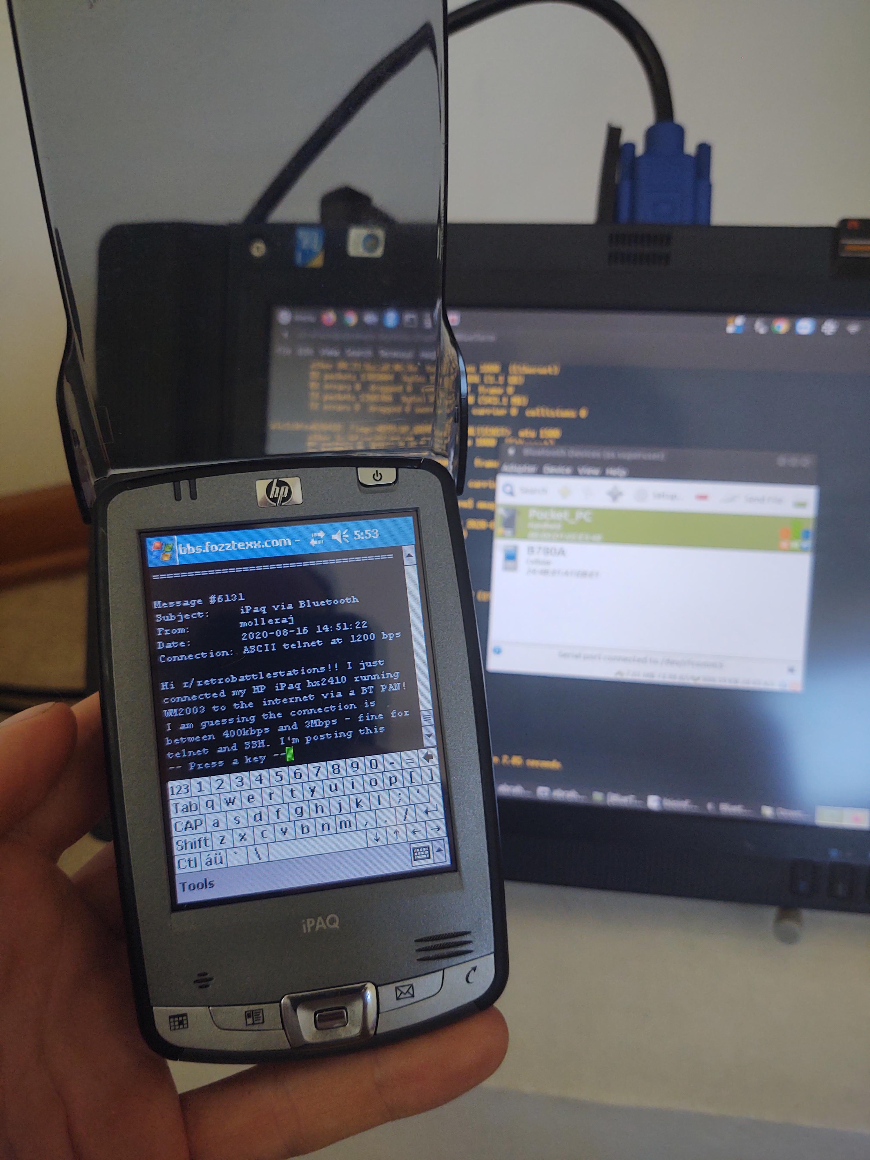 I connected my HP iPaq hx2410 to the via a Bluetooth PAN and