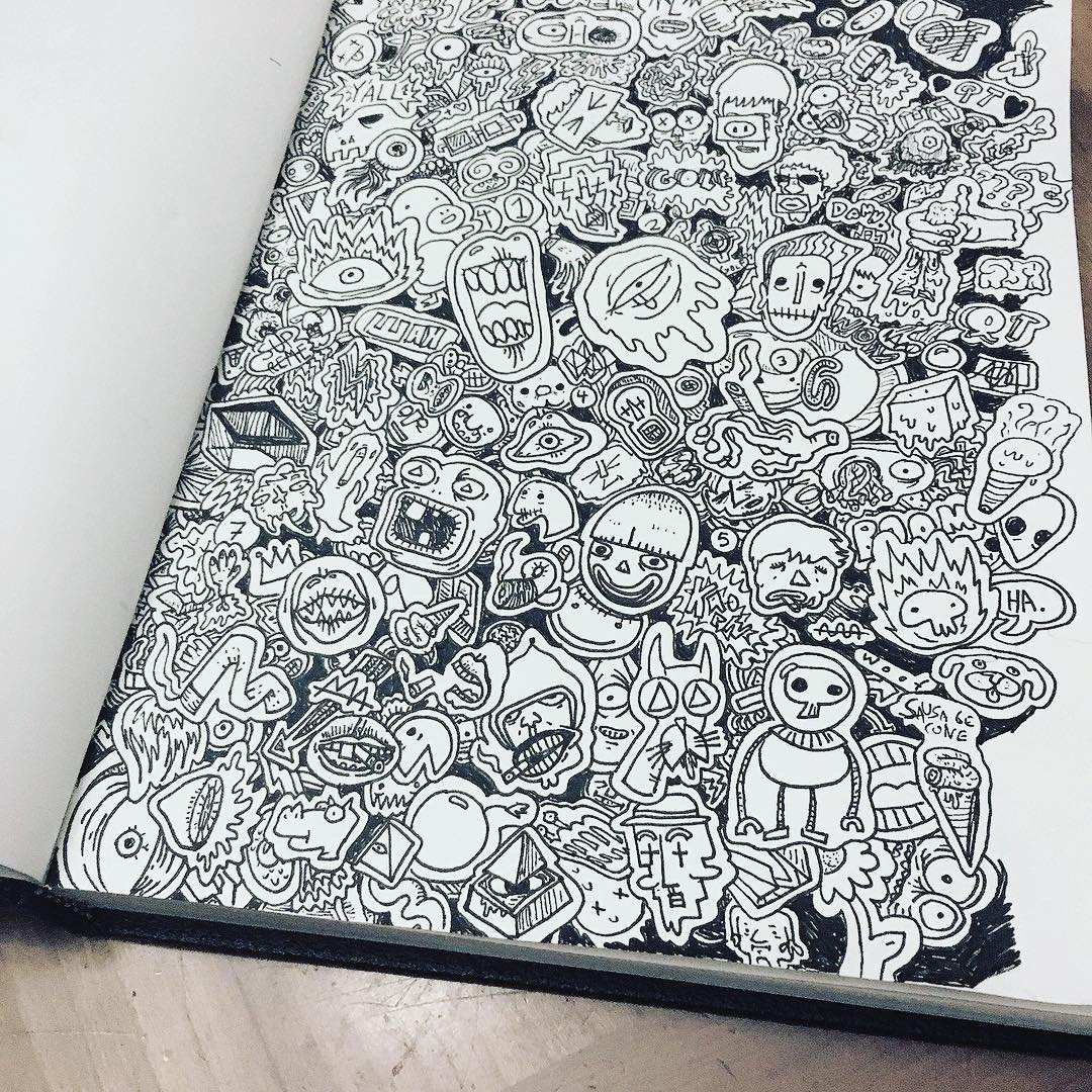 sketchbook page filled with sticker designs r/sticker