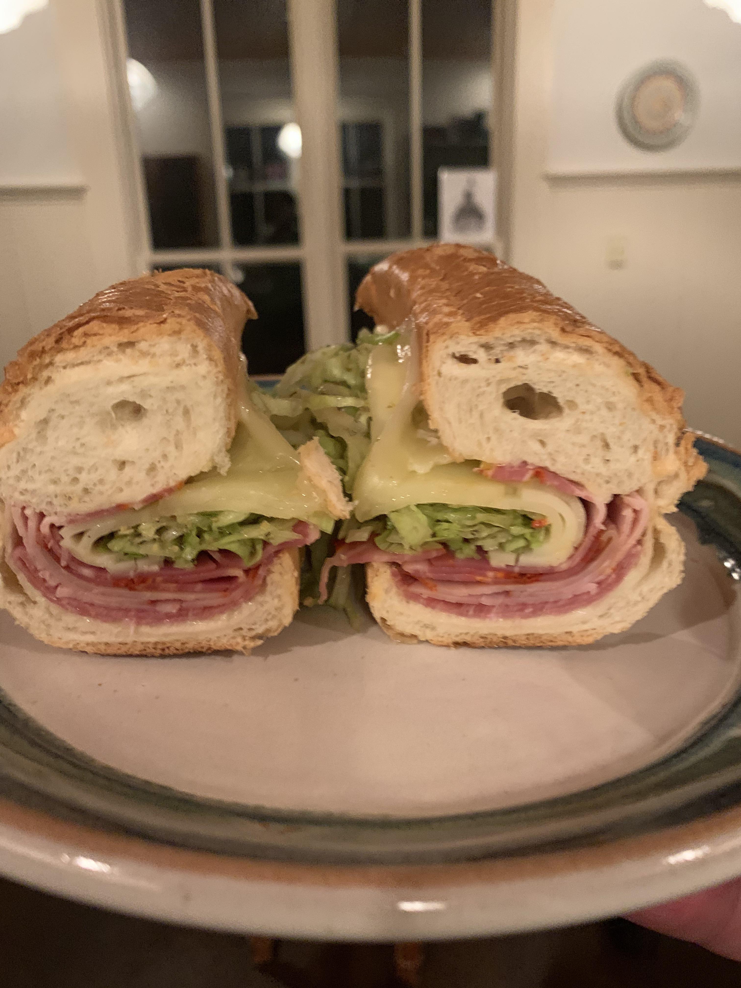Italian Combo Salami Capicola Hot Ham Provolone Iceberg & Red wine