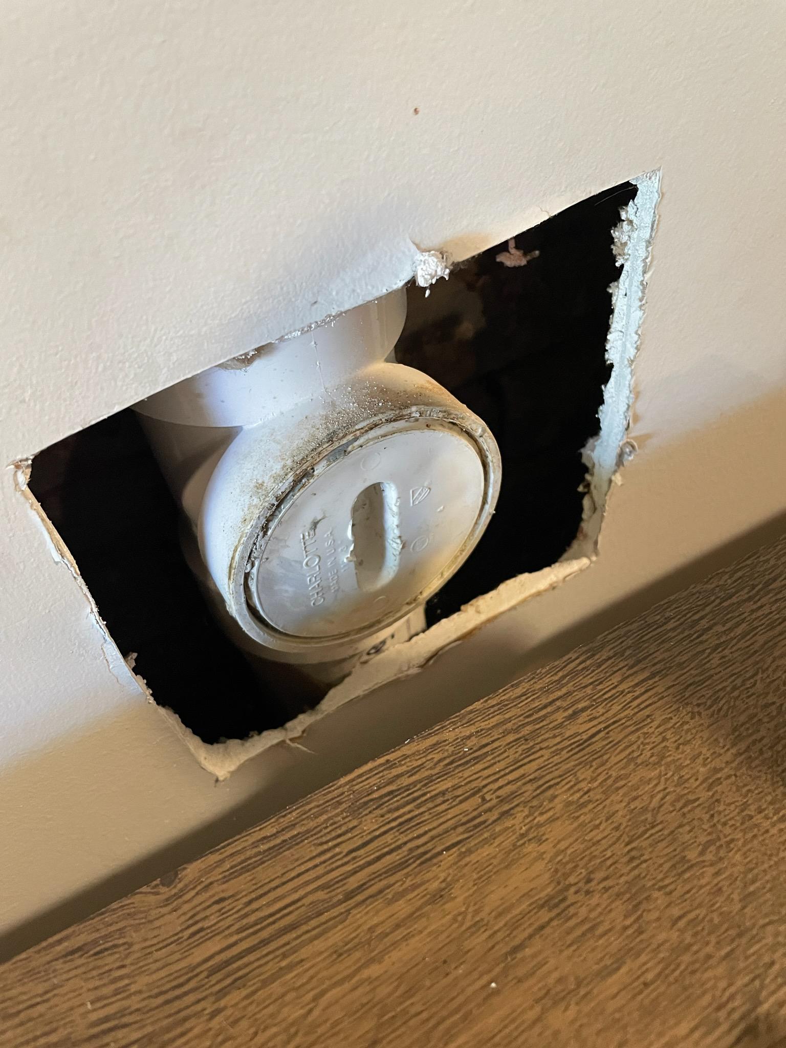 Previous Owners Put a Plastic Cover Over This Pipe/Drywall Hole What
