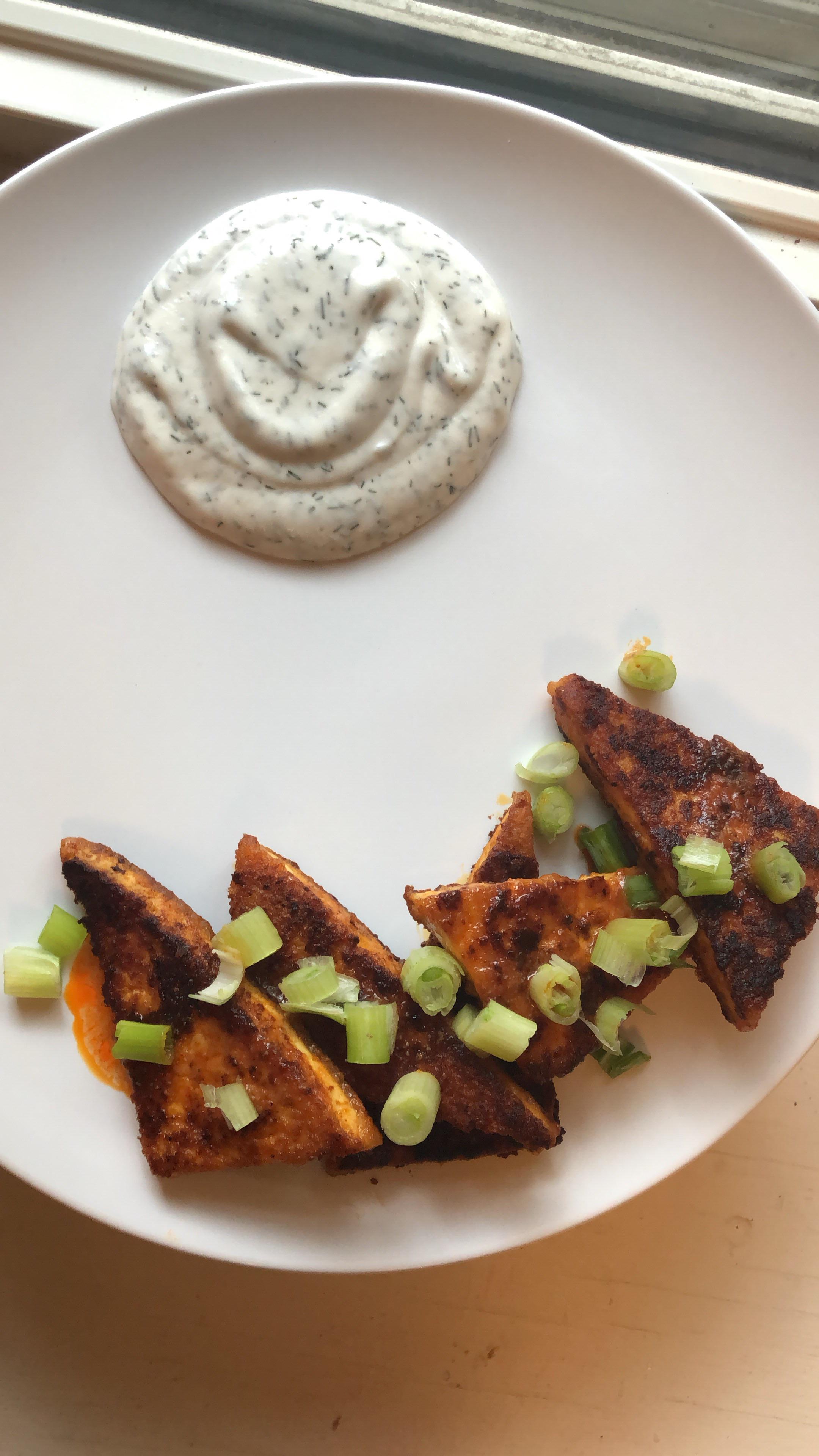 Homemade buffalo tofu wings & vegan ranch dip r/VeganFoodPorn