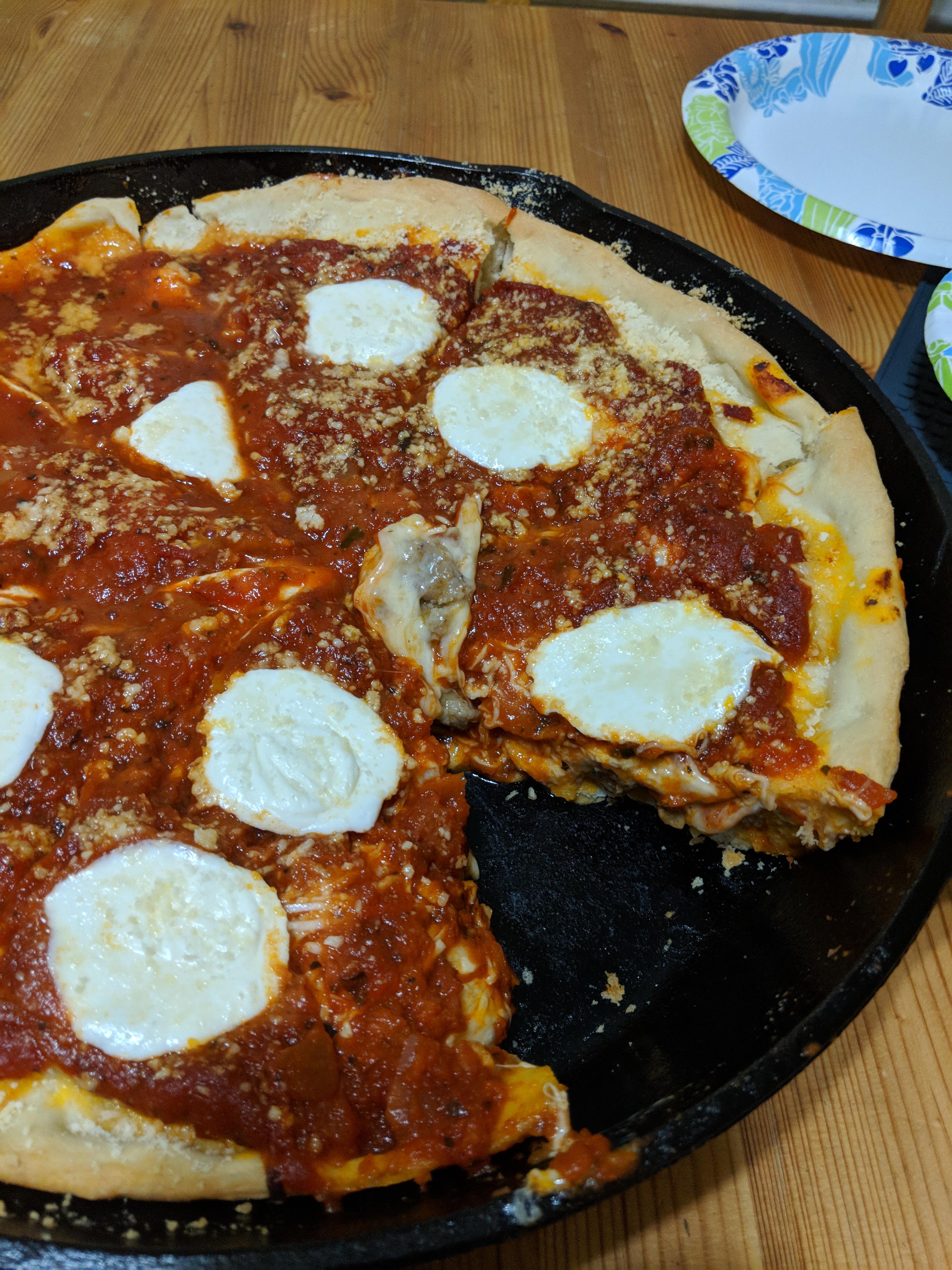 Deep dish Italian sausage pizza r/castiron