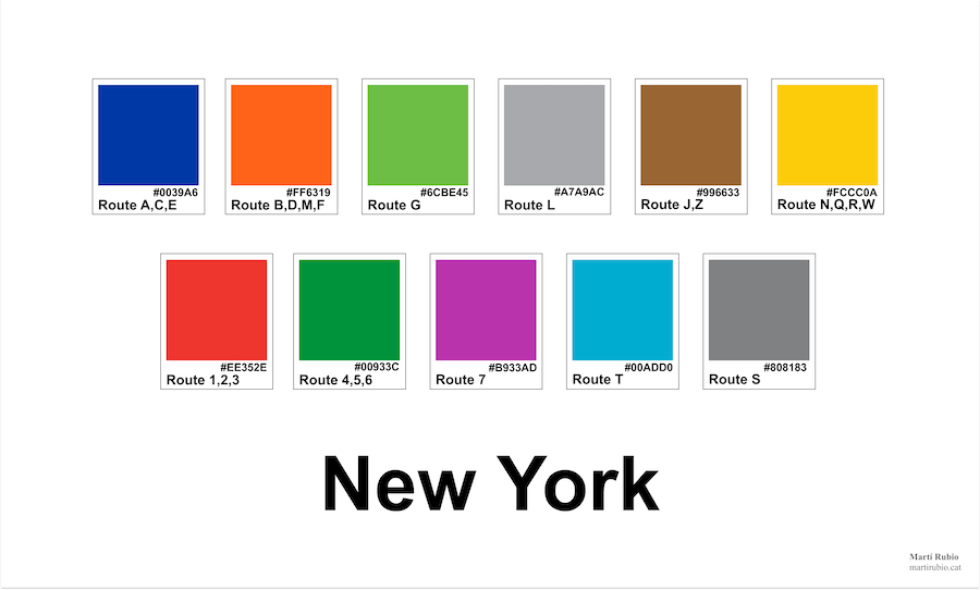 I created a color palette of the New York Metro! r/newyorkcity
