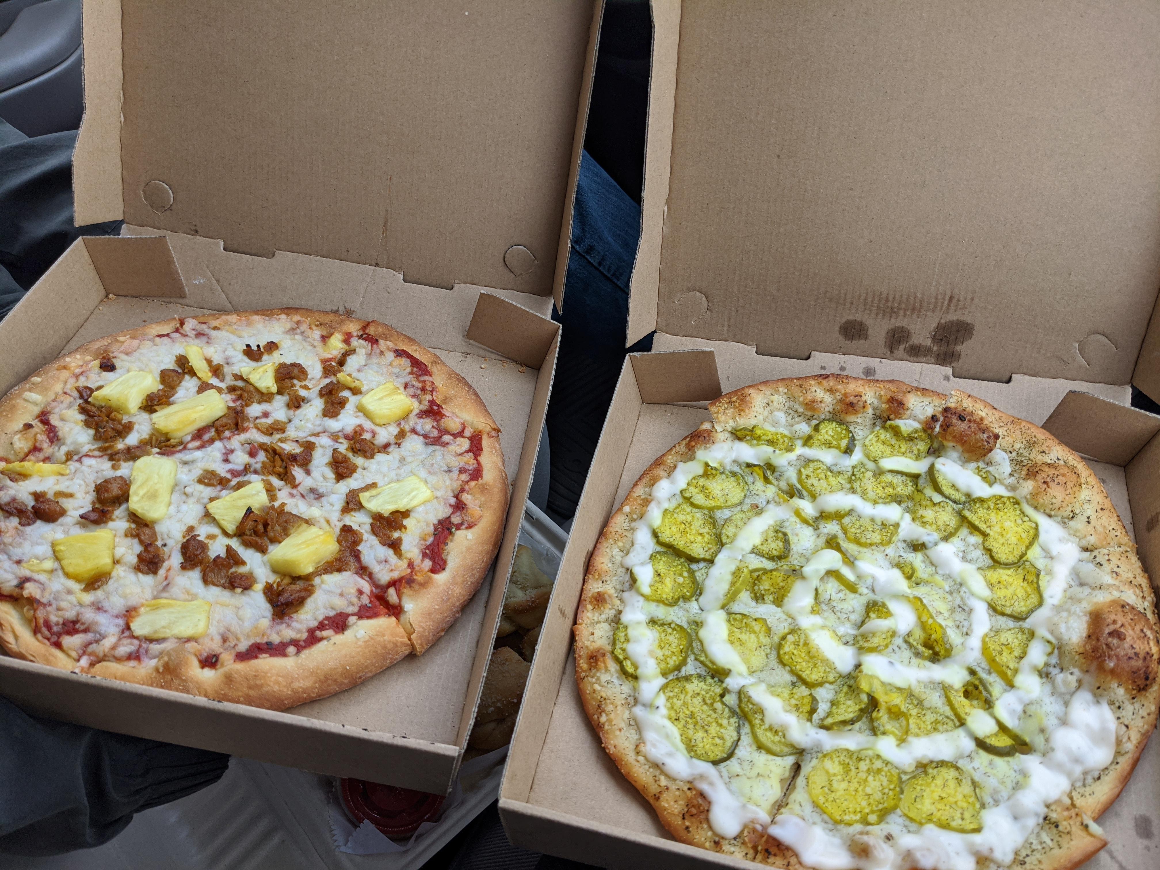 The Dick Dale and Pickle Pizza from New Ethic Pizzeria and Cafe in