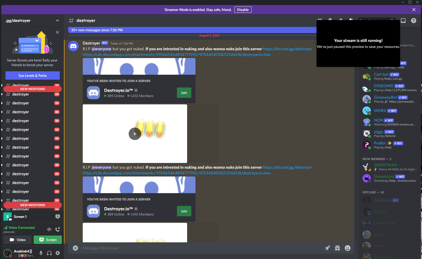 Spam bot spammed in my discord sever i owned I need help to recover all