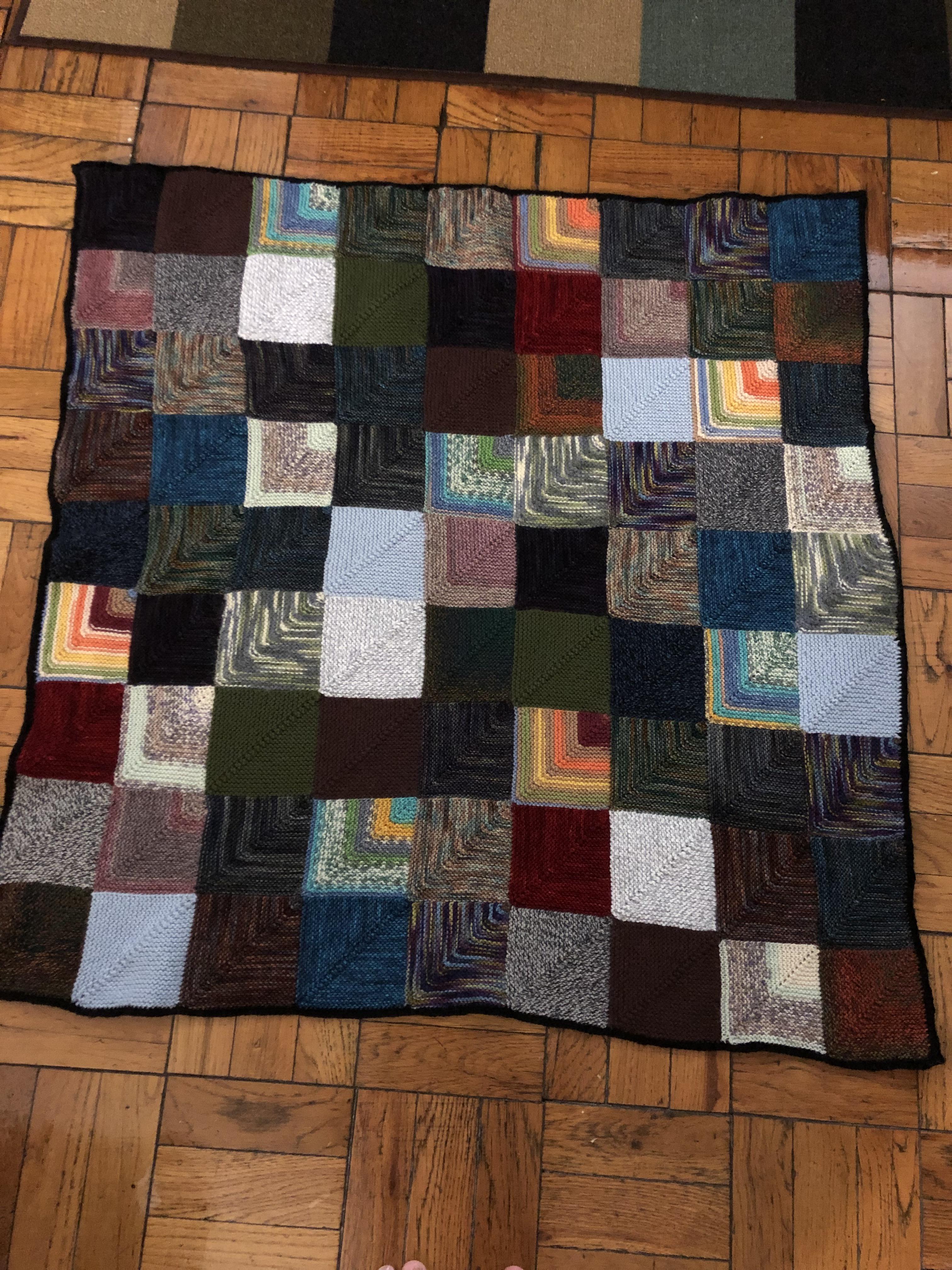 Mitred square lap blanket for boyfriend’s dad and stepmom. Just a