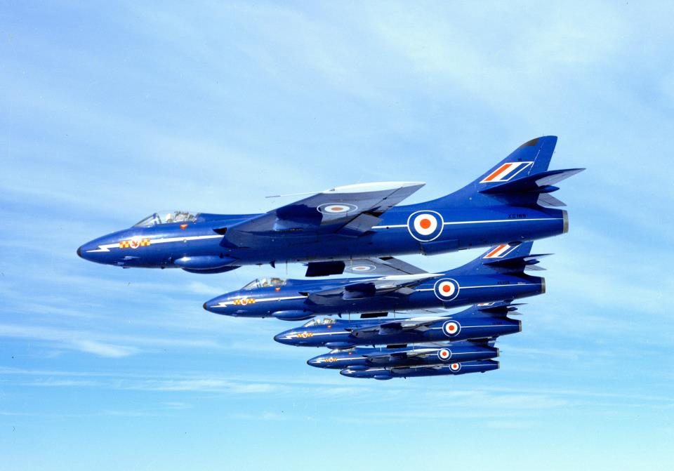 The Blue Diamonds, one of the RAFs less famous aerobatic display teams, they flew 16 blue Hawker