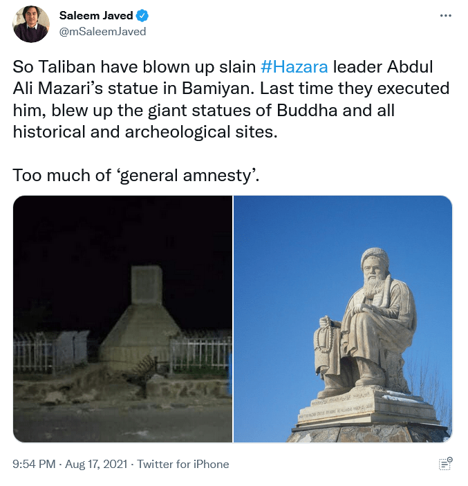 So Taliban have blown up slain Hazara leader Abdul Ali Mazari’s statue