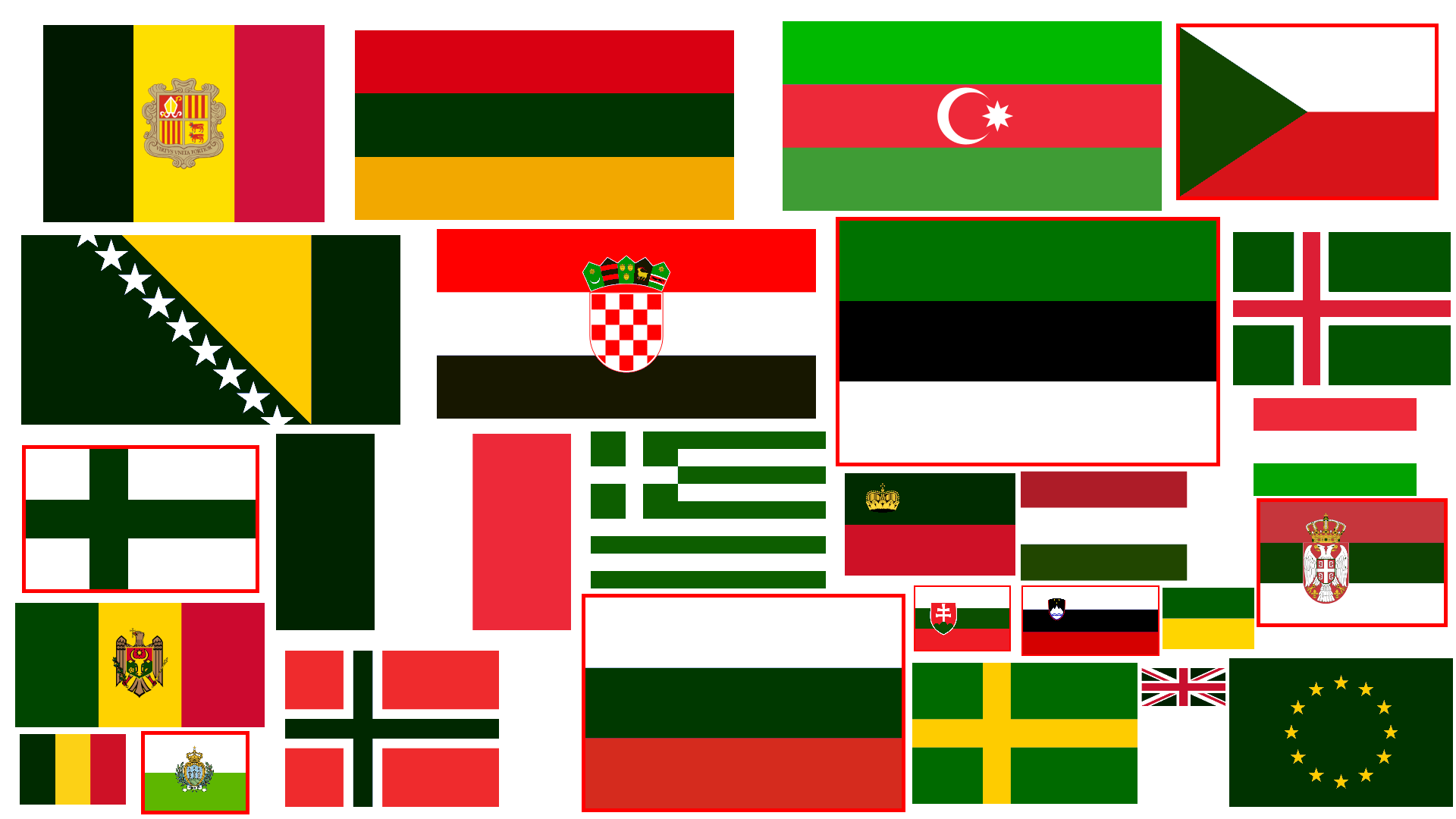 Flags of Europe without blue but it's more accurate than the original
