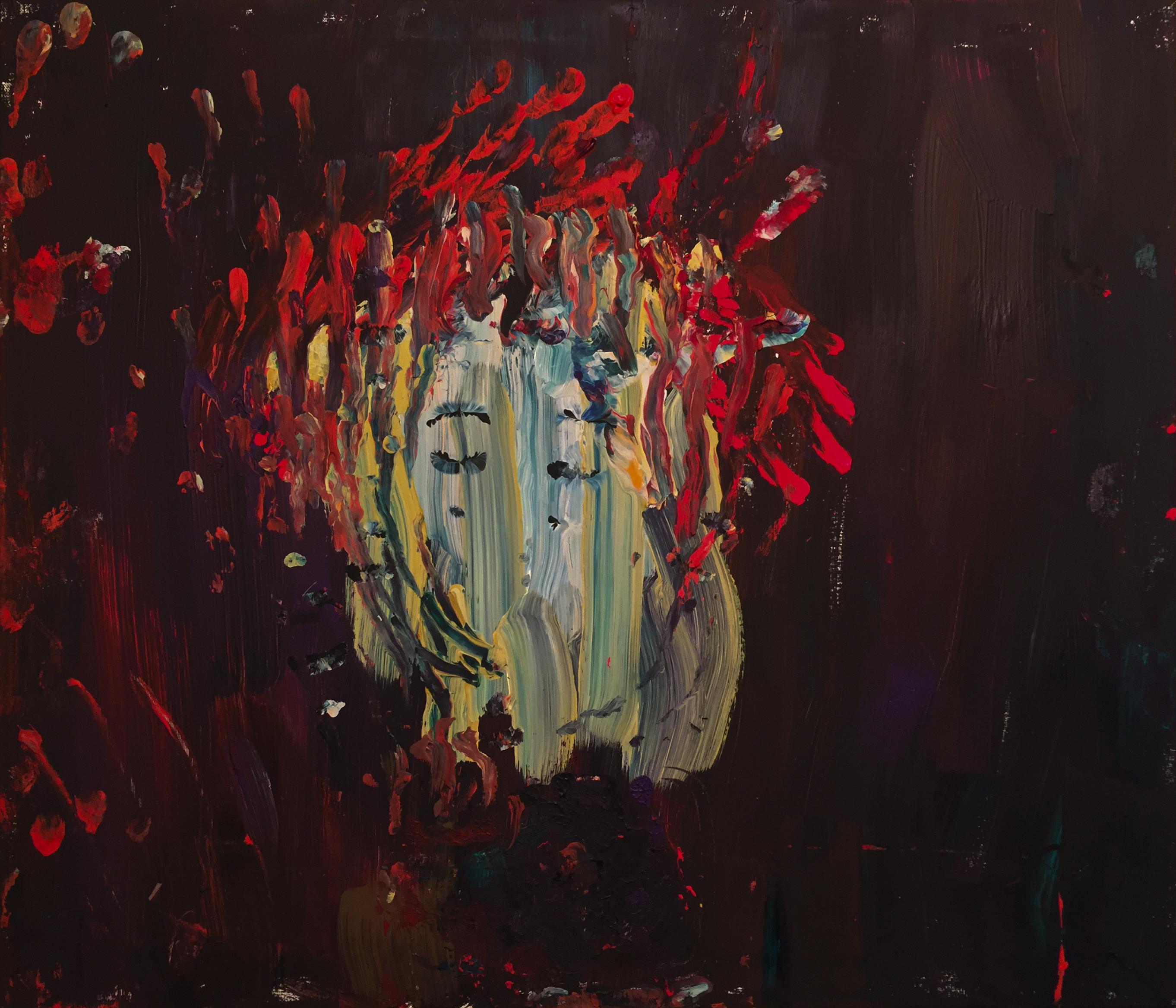 Touching Her Hair, Tempera/Acrylic on Canvas, 70x60 r/Art