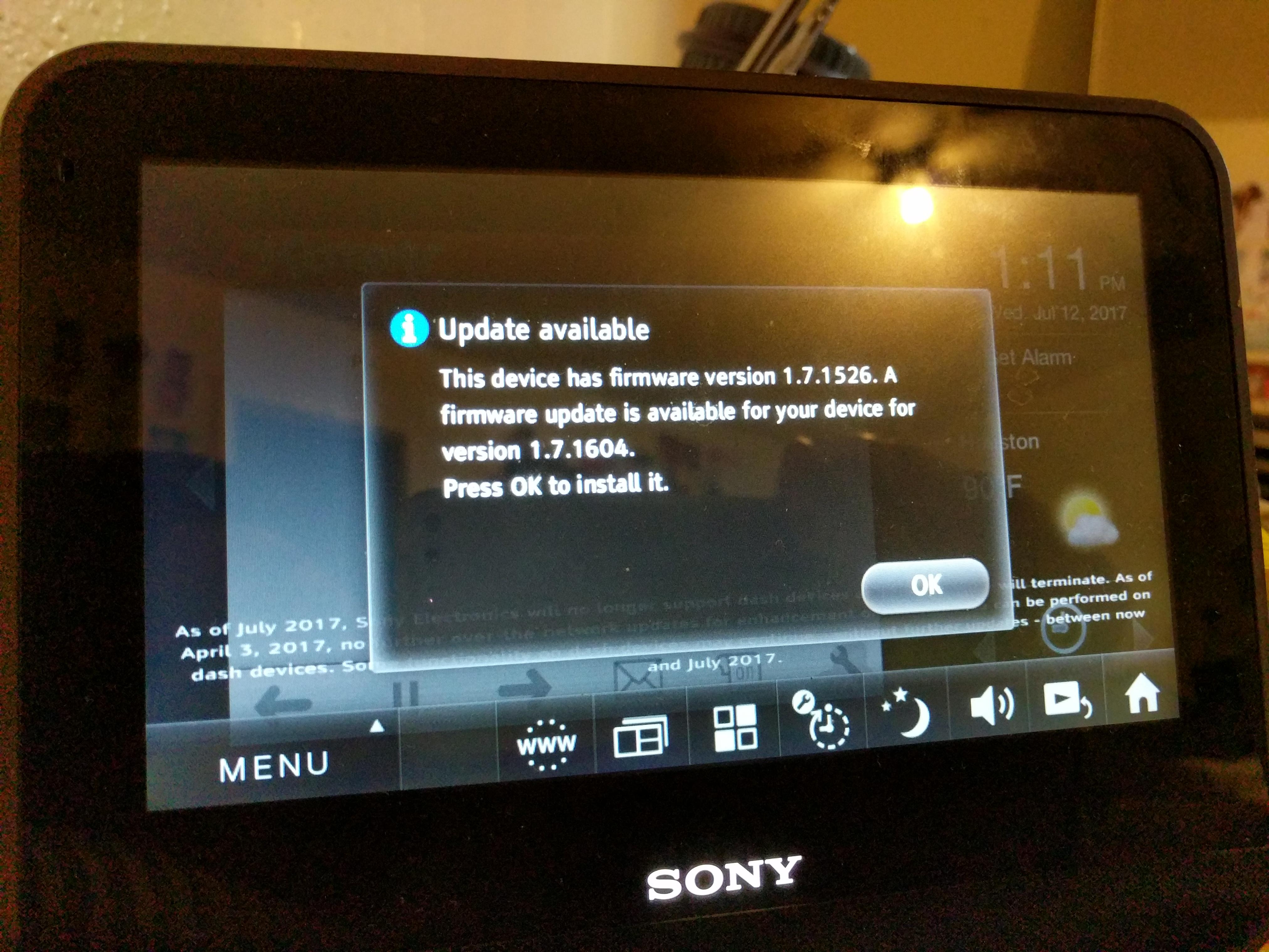 Firmware update 1.7.1604? SonyDash