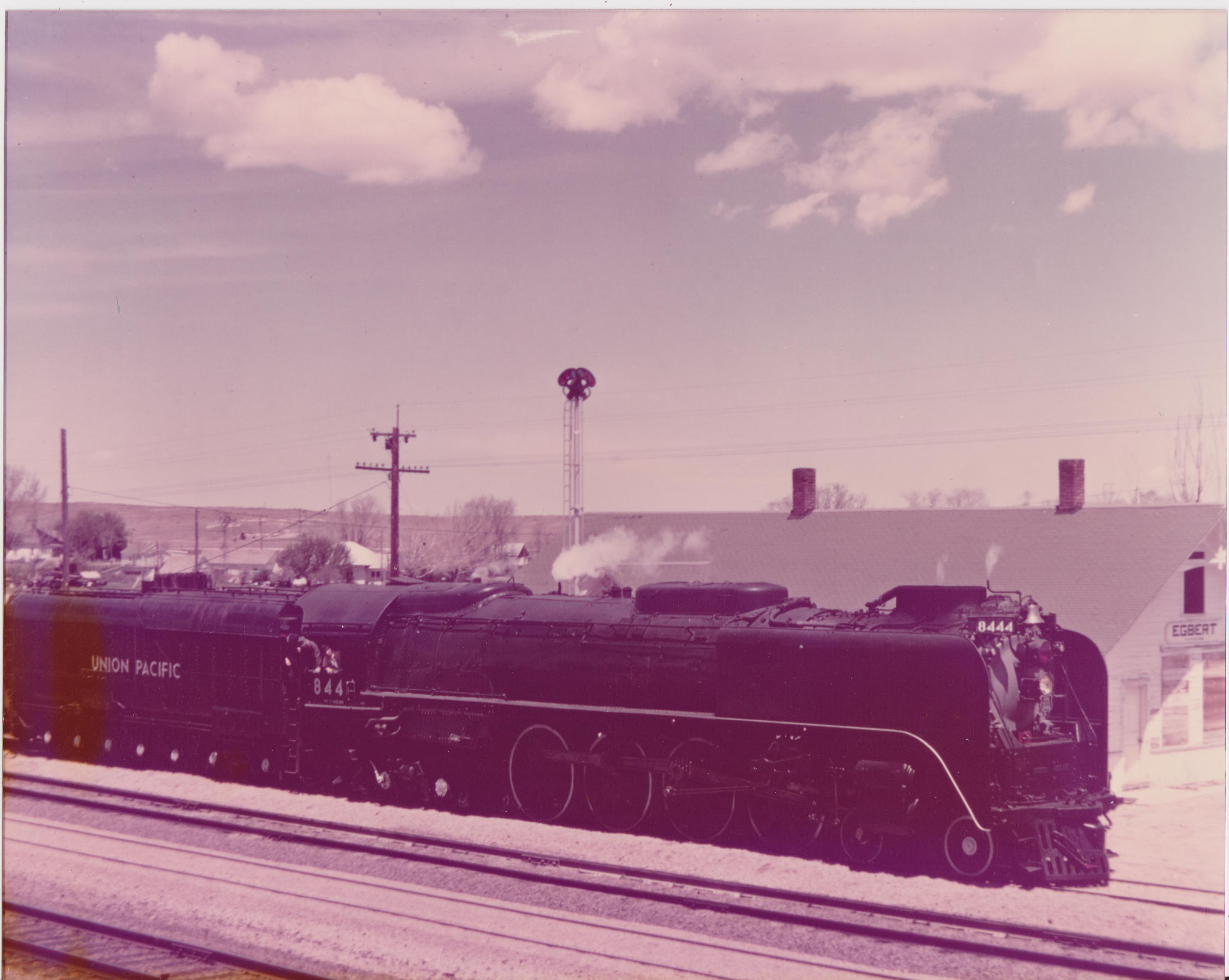 Union Pacific 8444 next to the Egbert Depot in Wyoming. Photographer