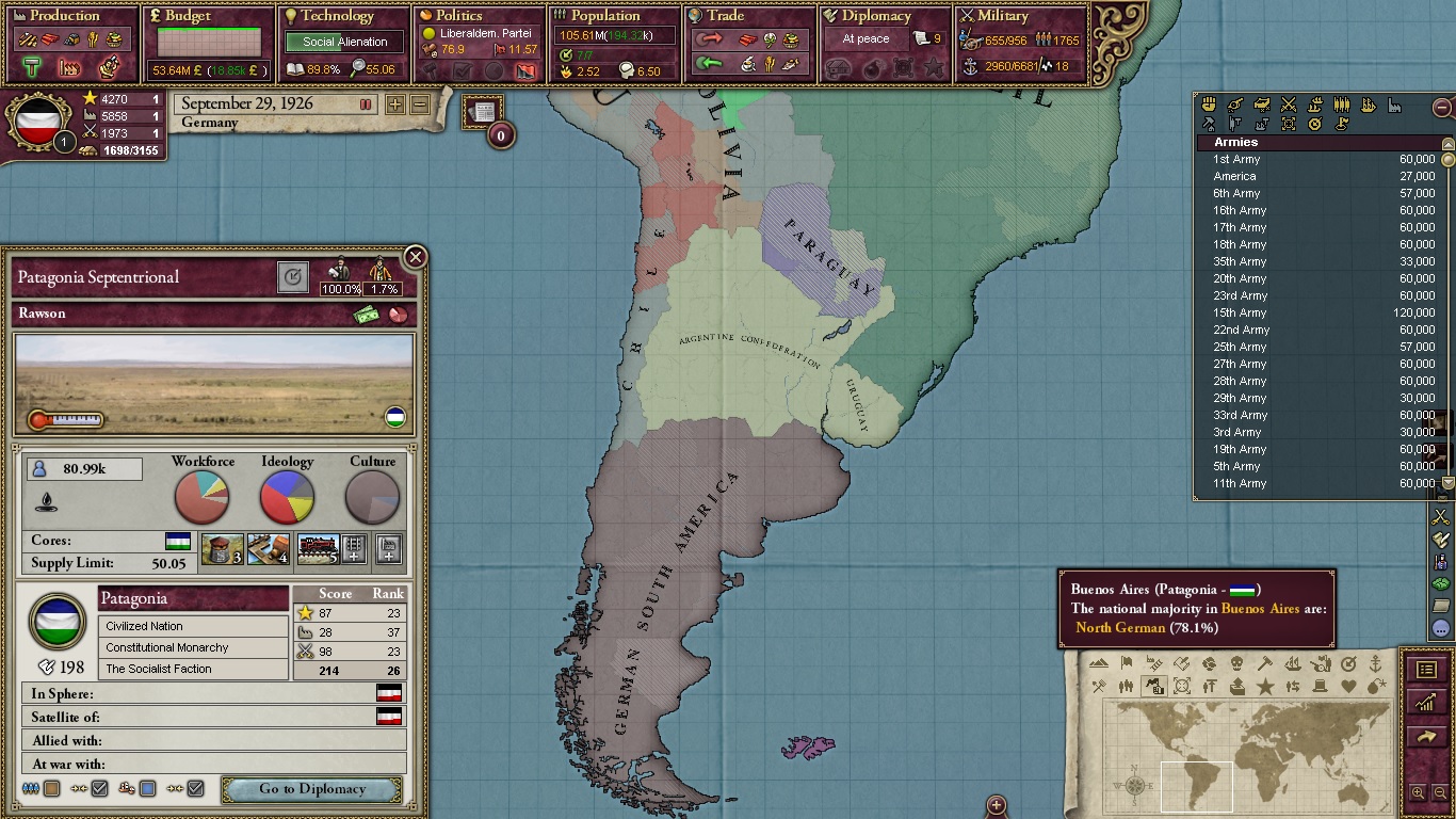 German south america , home of 12 million Germans. r/victoria2