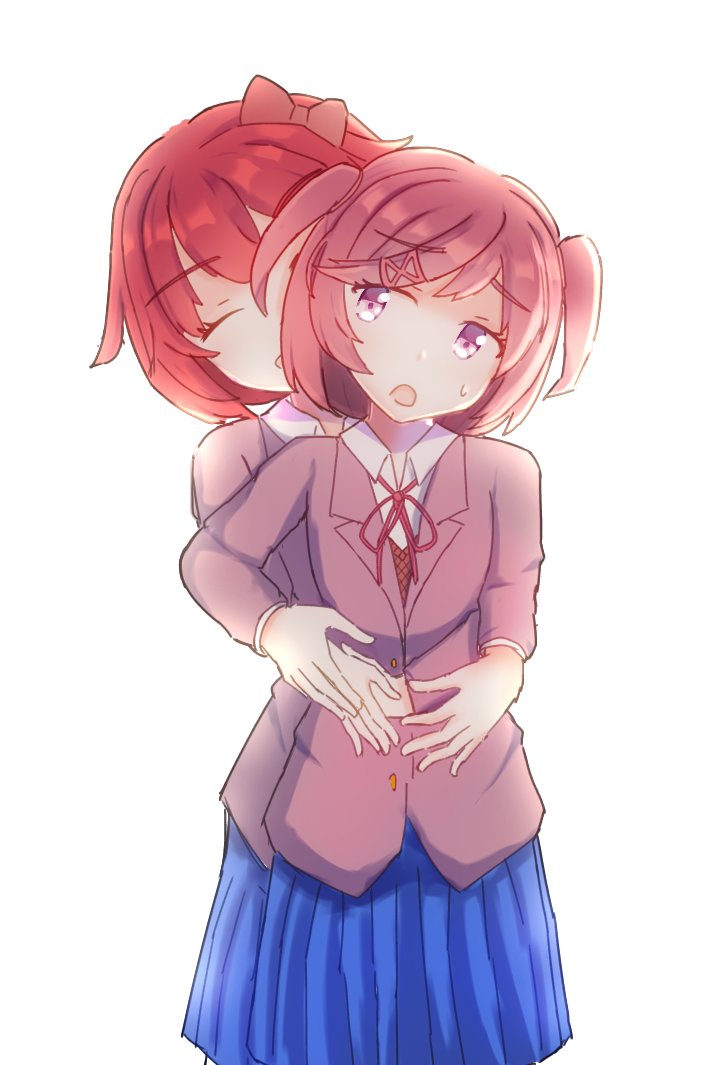 Sayori is giving Natsuki a big hug! Natsuki is surprised... 💙 💗 (by