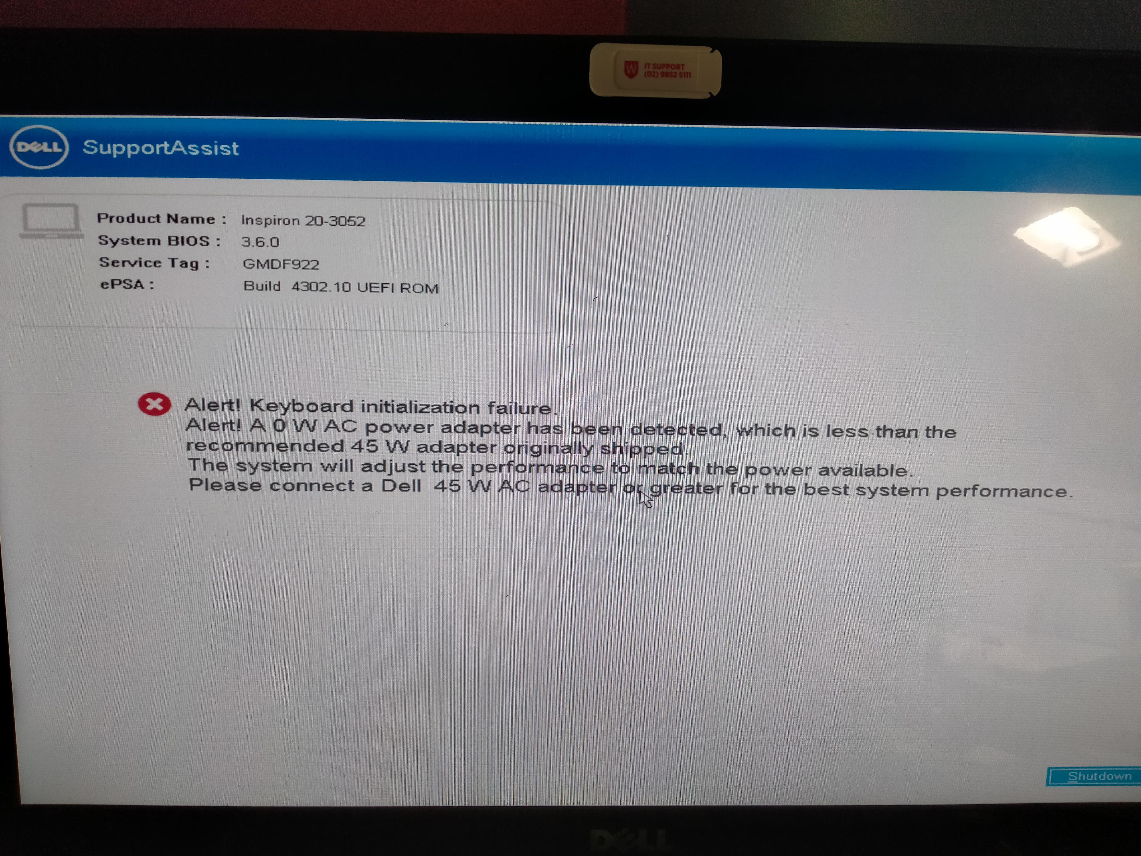 Keyboard Initialization Failure and 0 W AC Power Adapter (Dell Inspiron 203052) r/Dell