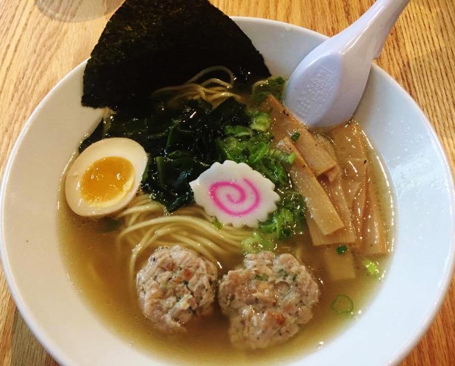 [I Ate] ramen in clear chicken broth with chicken balls, marinated egg