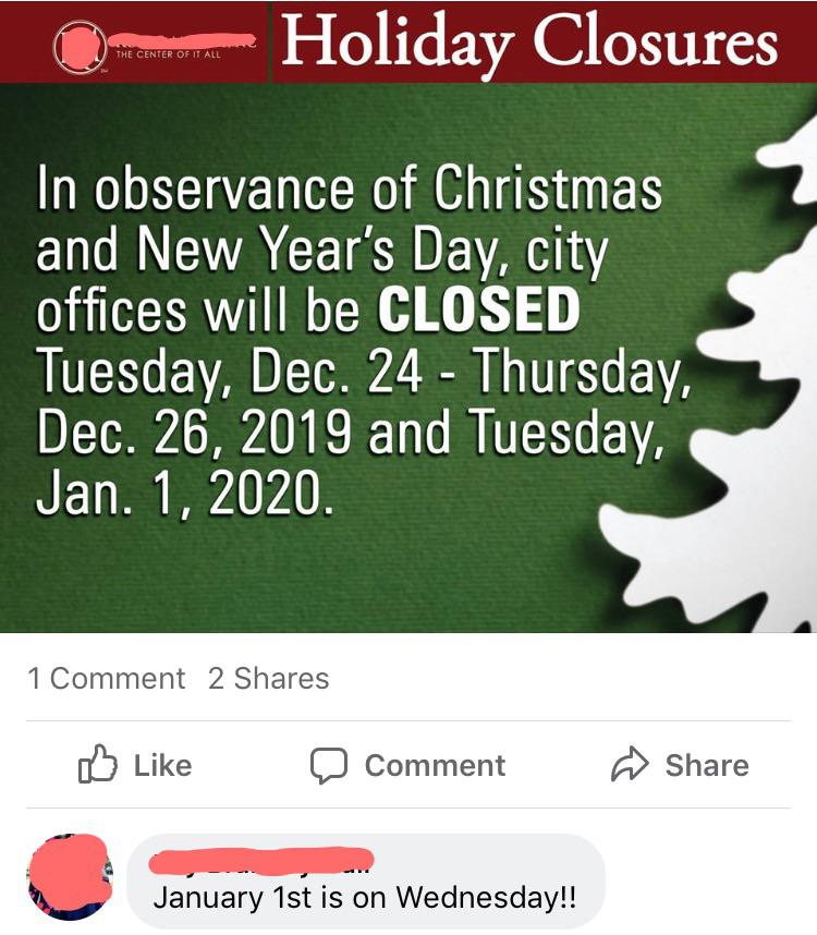 Somebody needs to look at their calendar before they post onto Facebook