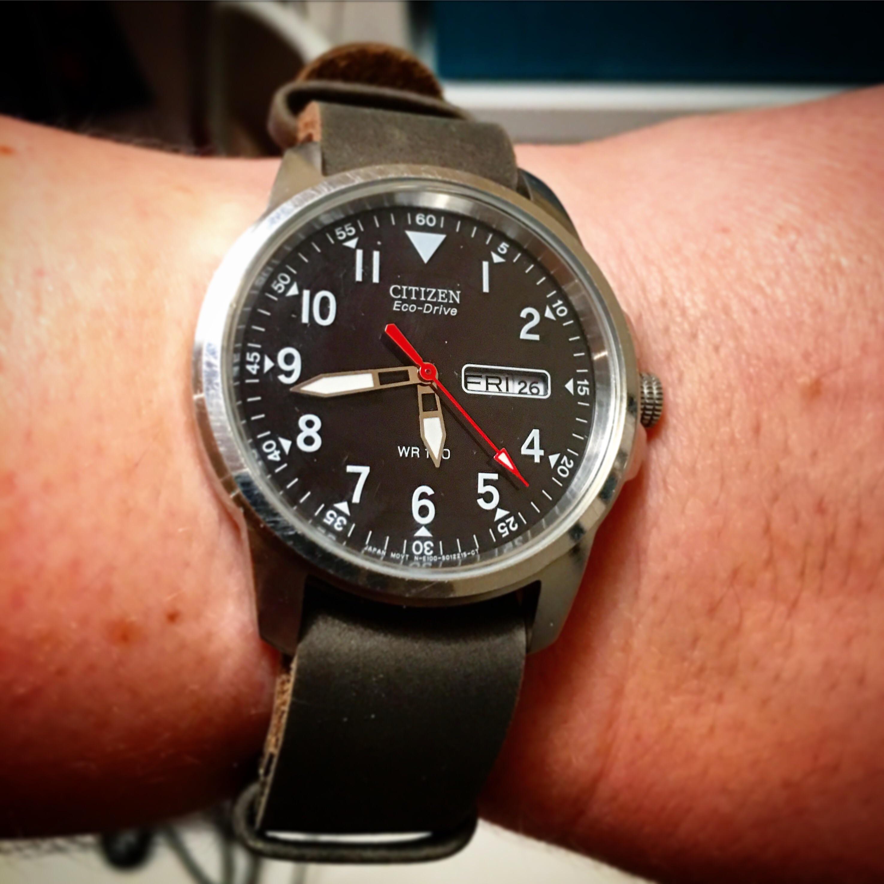 [Citizen] BM818003E field watch on a gray leather nato strap r/Watches