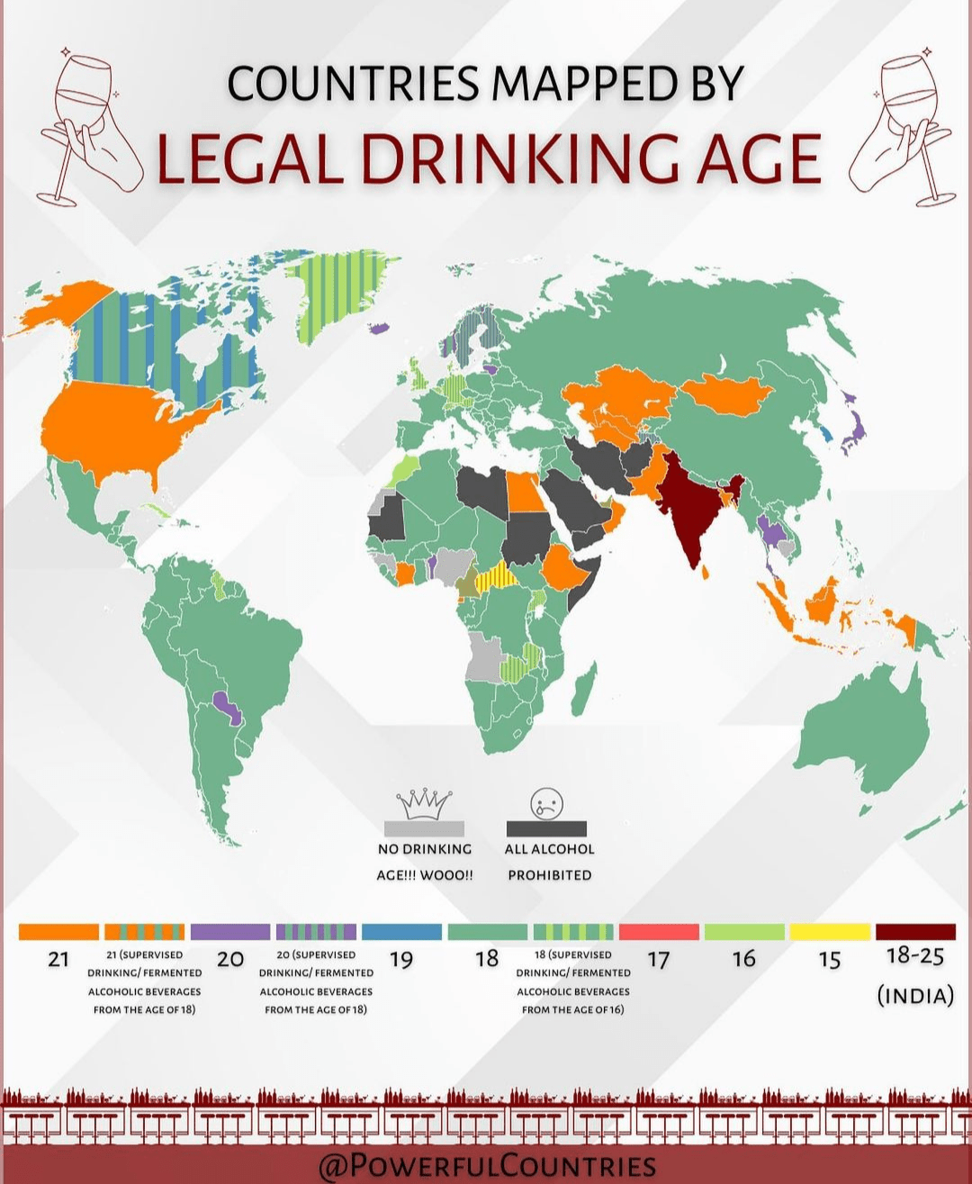 Countries mapped by legal drinking age r/MapPorn