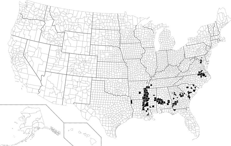US Counties with a majority black population r/MapPorn