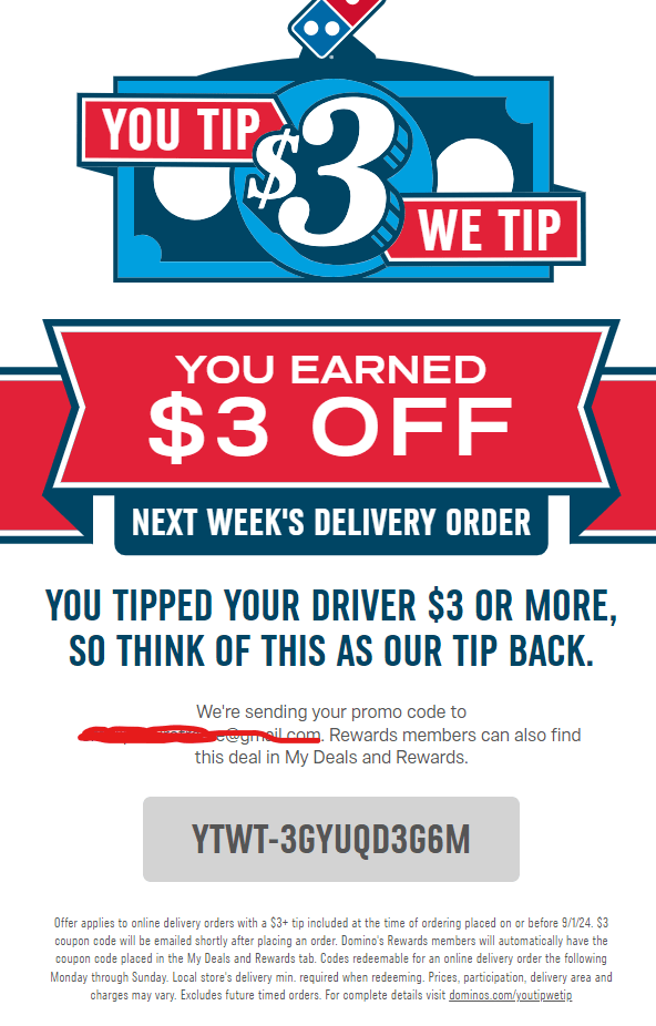 3 discount code (I don't need it) r/Dominos