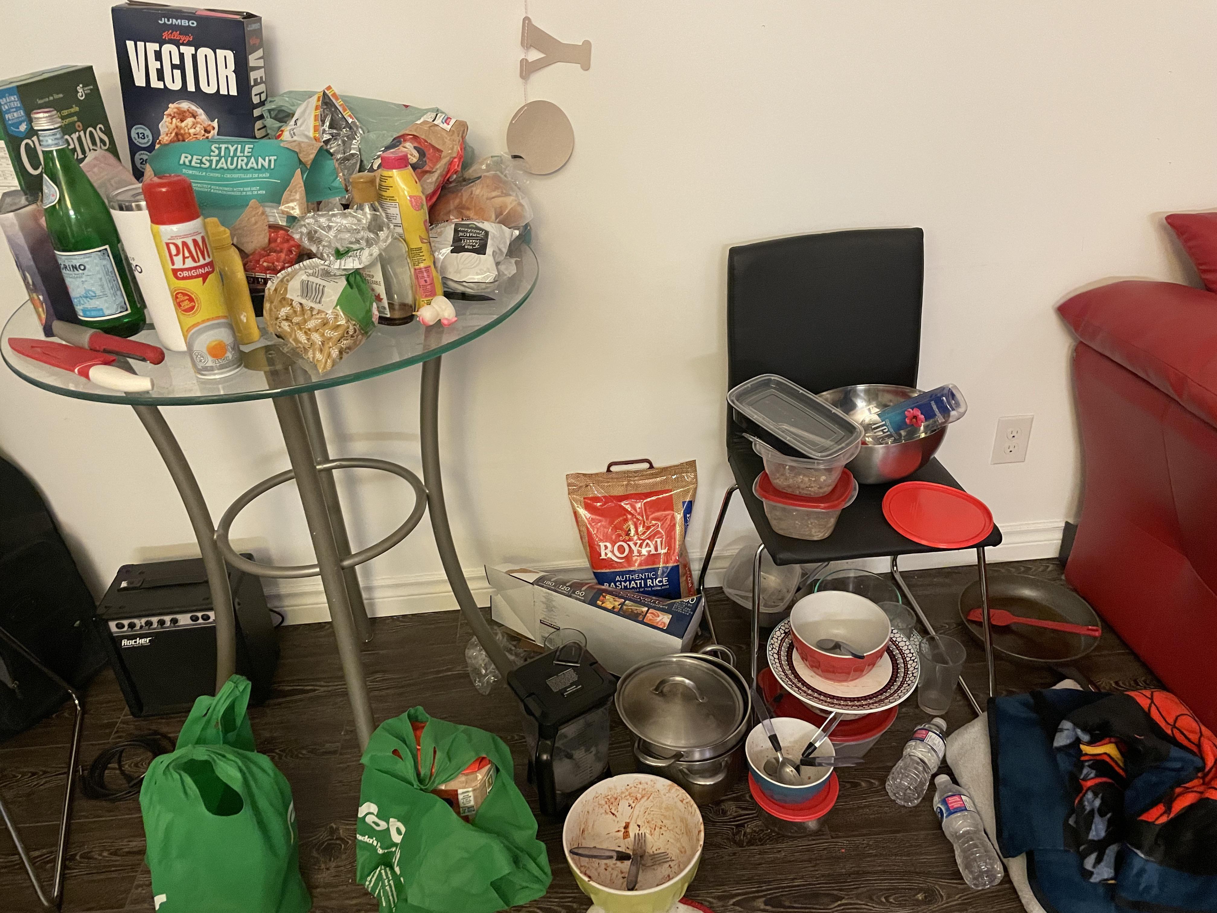 How my roommate leaves a side of the apartment, and refuses to clean it when asked. r