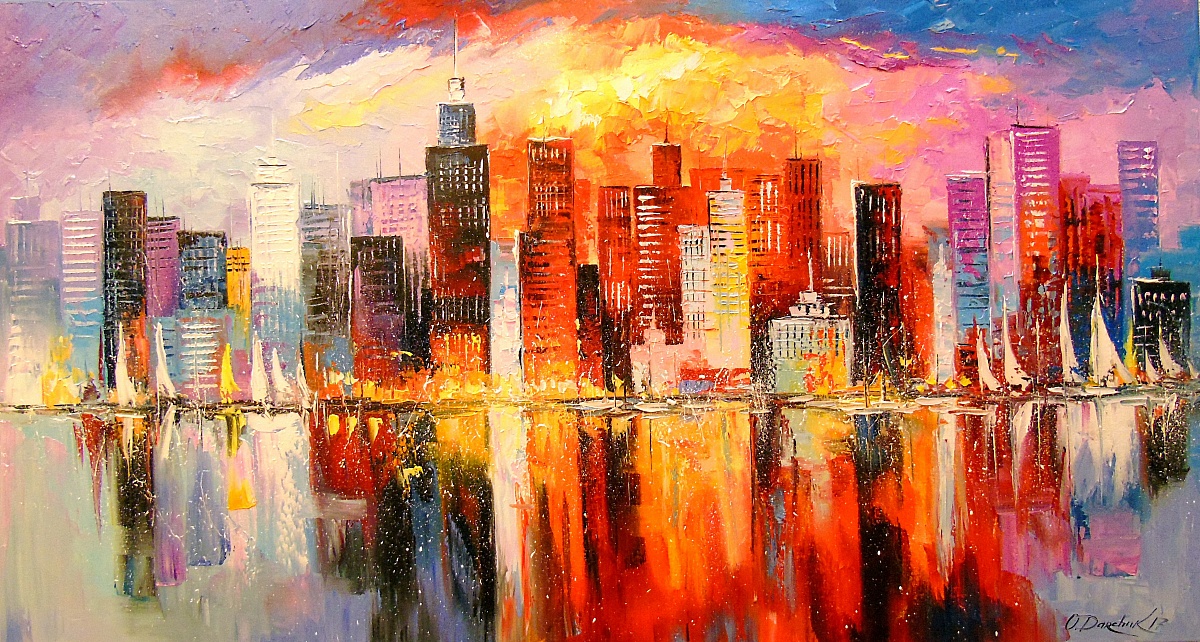 Evening City of New York, Oil on canvas, 60X110 r/painting