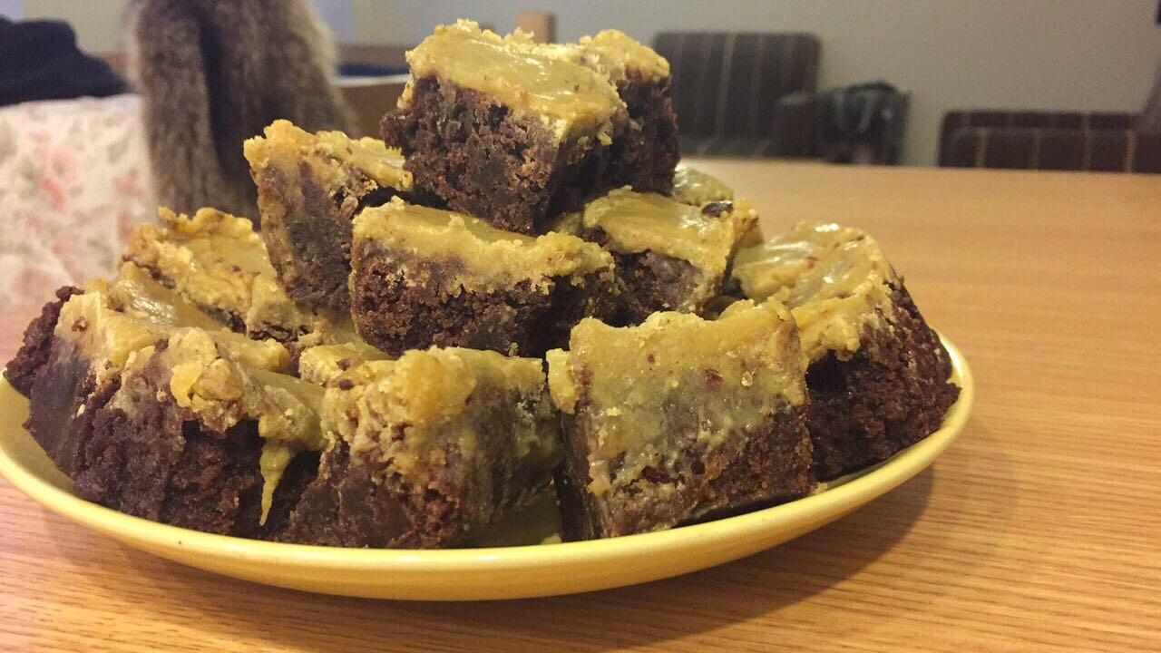 Brownie squares with German Chocolate Frosting. My first Kosher Batch