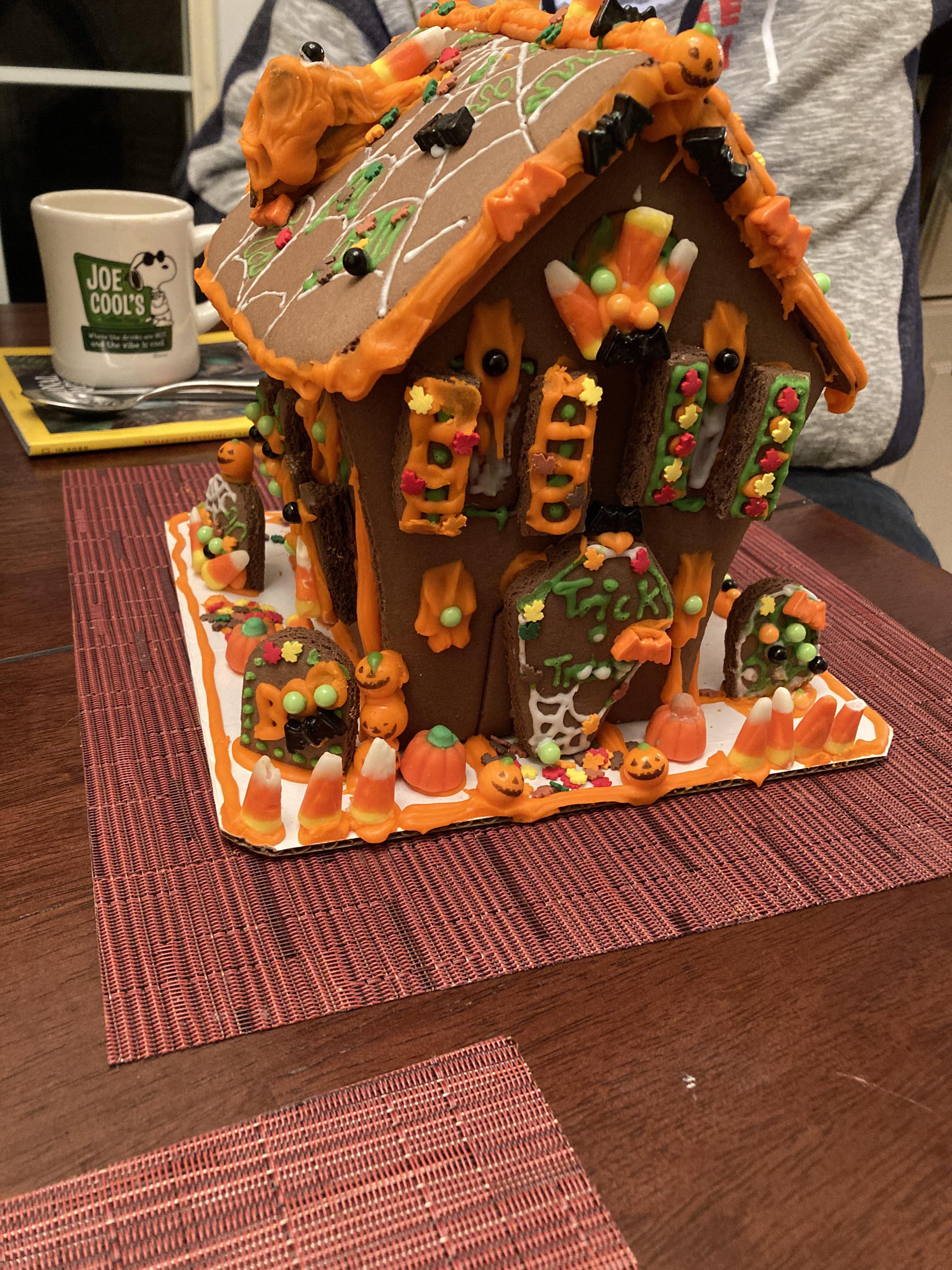 My little bro saw a chocolate Halloween cookie house kit at Costco. You
