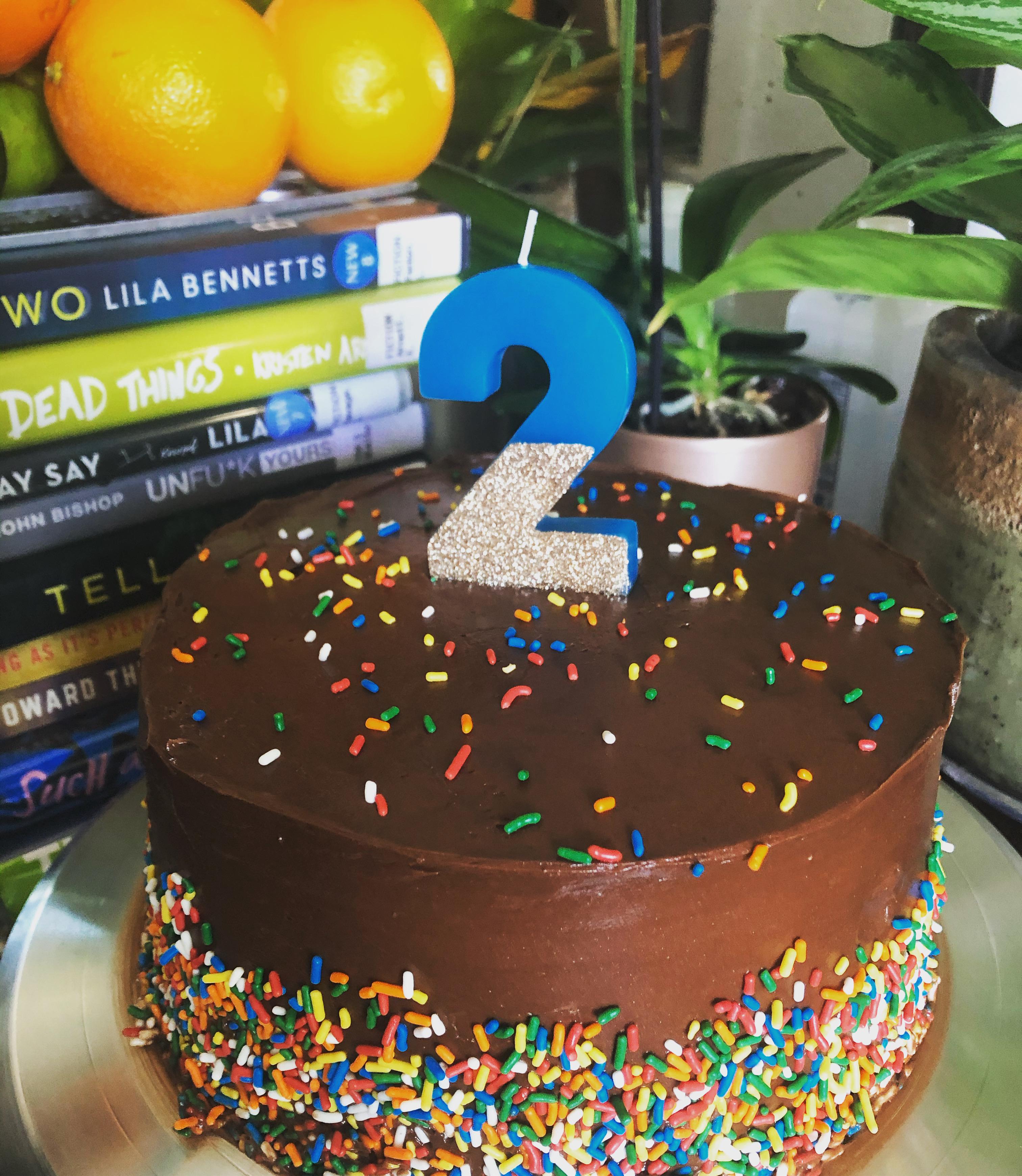 My youngest’s quarantine cake. Yellow cake with chocolate buttercream