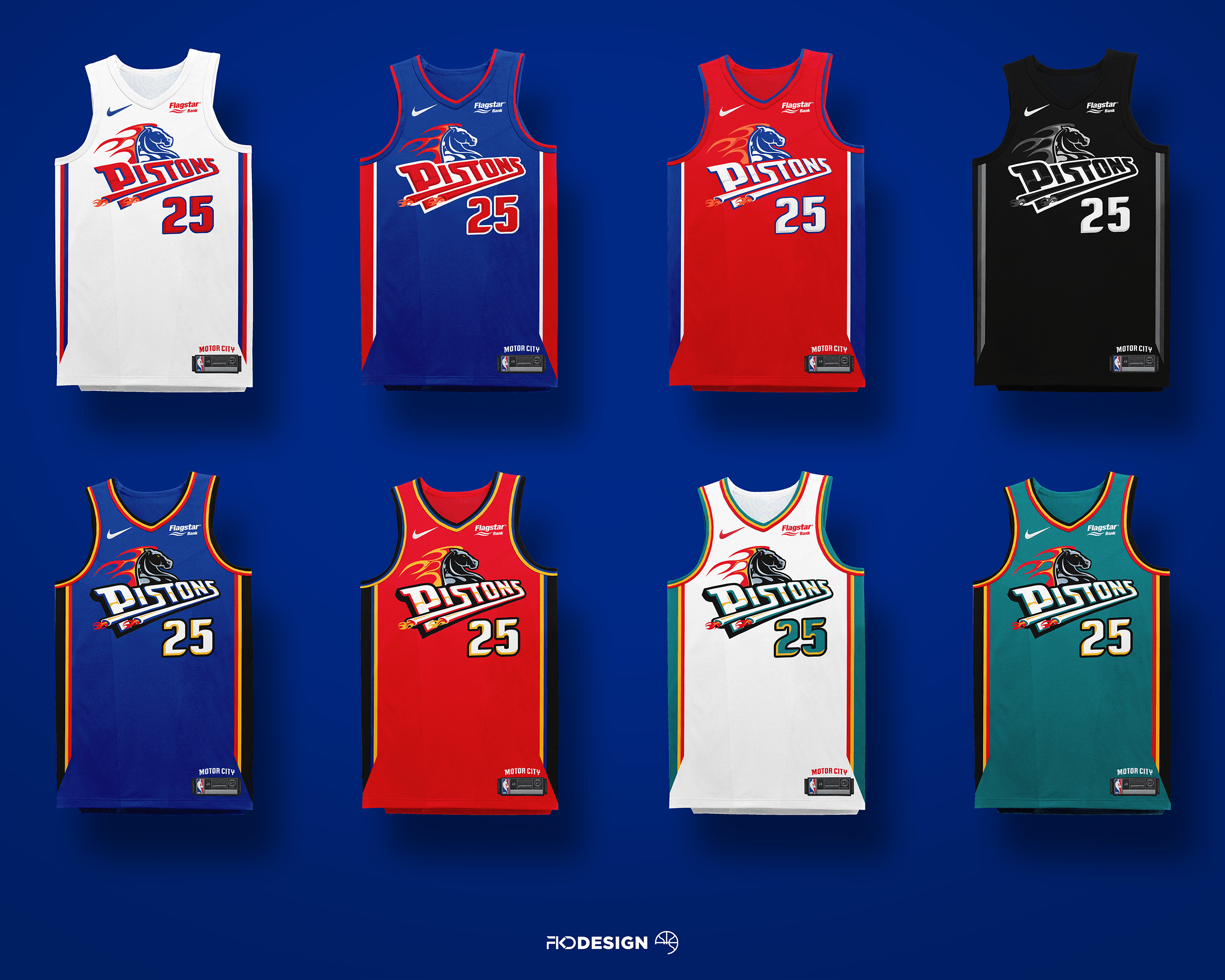 Update Pistons jersey set concept. I think the horse logo should come