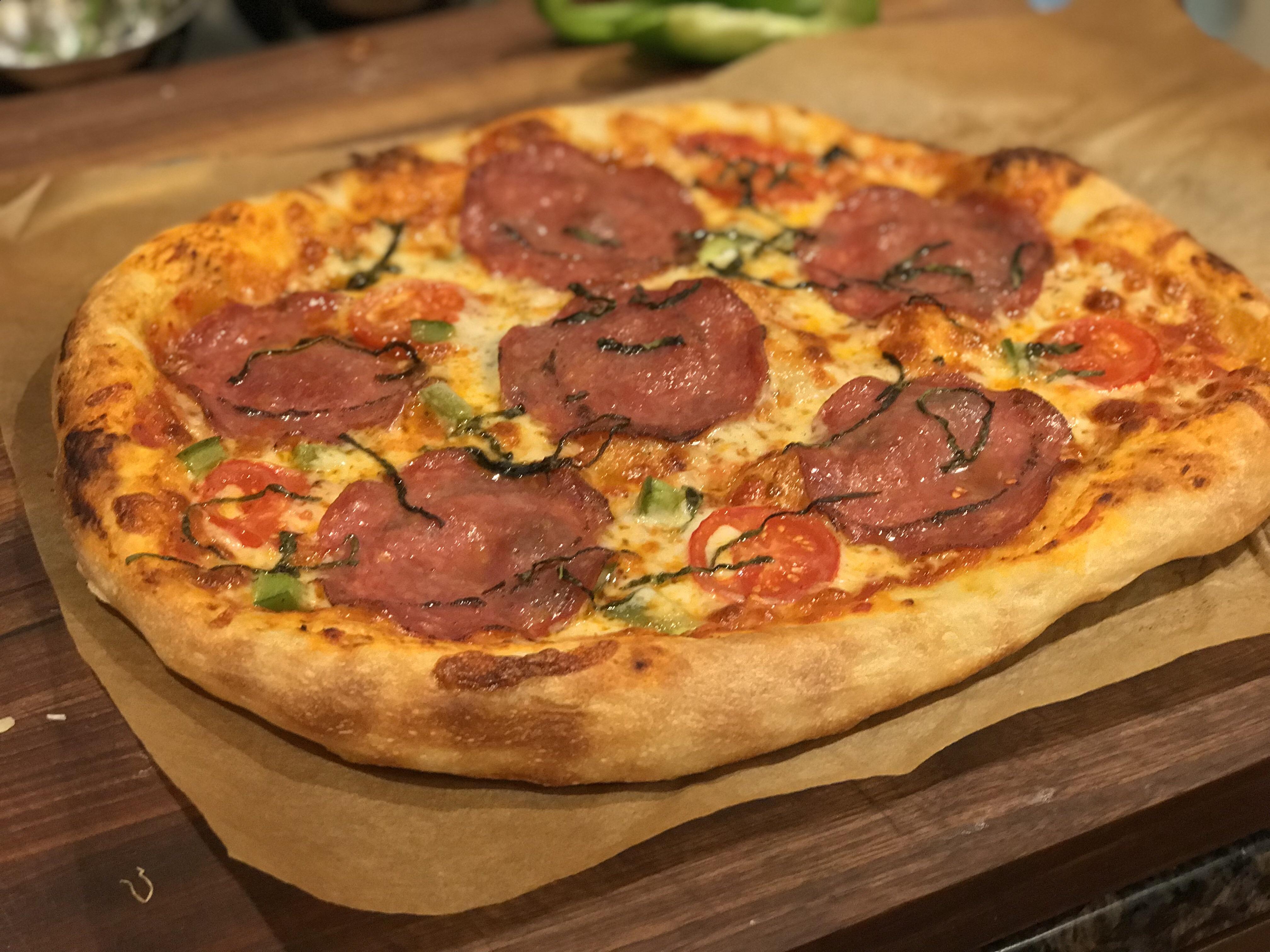FWSY Pizza with Salami, Tomato, and Green Peppers r/Pizza