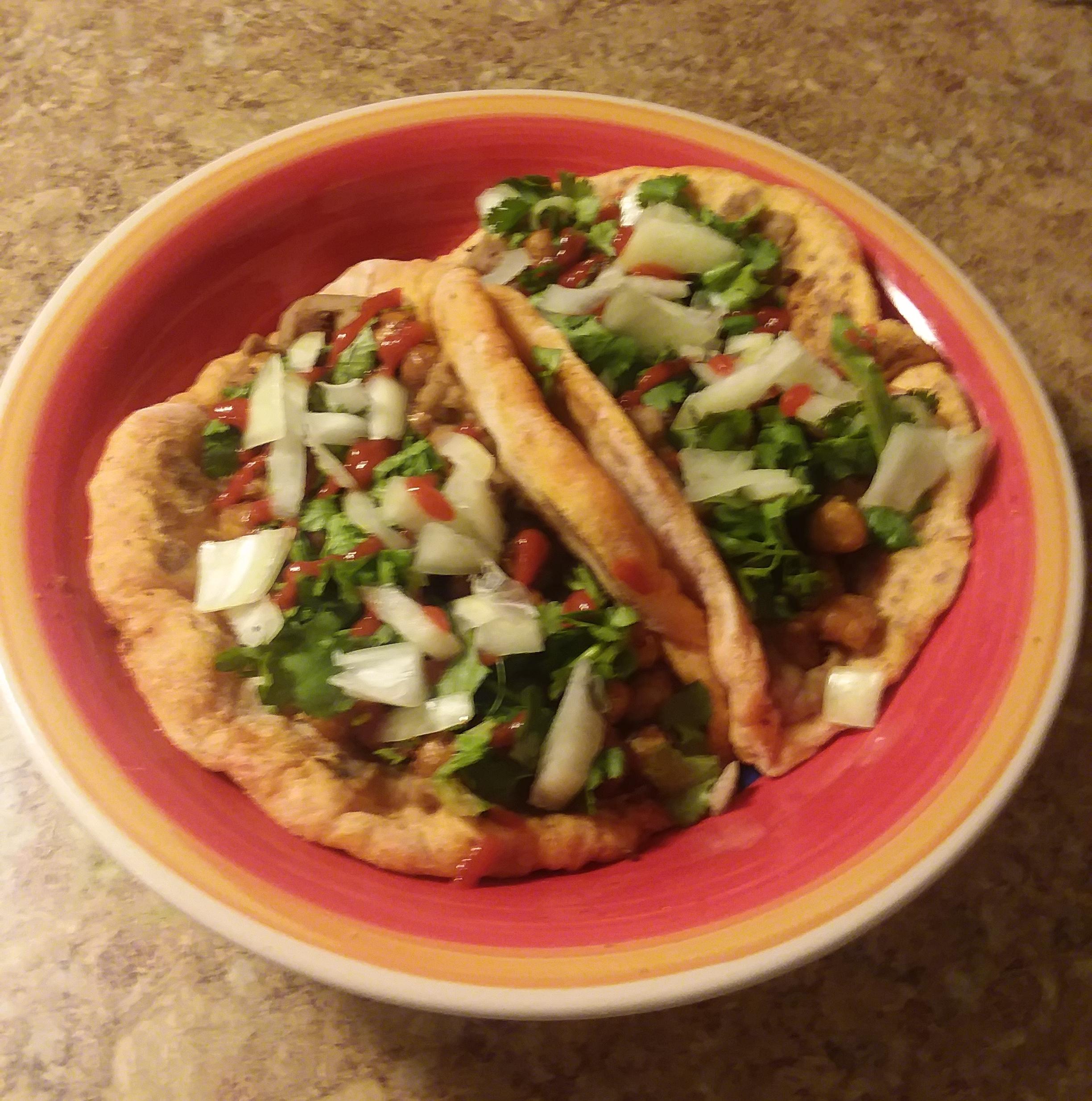 Taco Tuesday! Vegan roast garbanzo beans with onions, cilantro, onion
