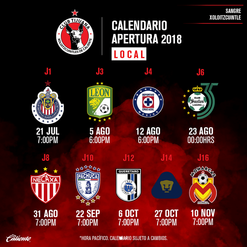 Tijuana Xolos Schedule 2024 Club Tijuana Apertura Schedule LigaMX