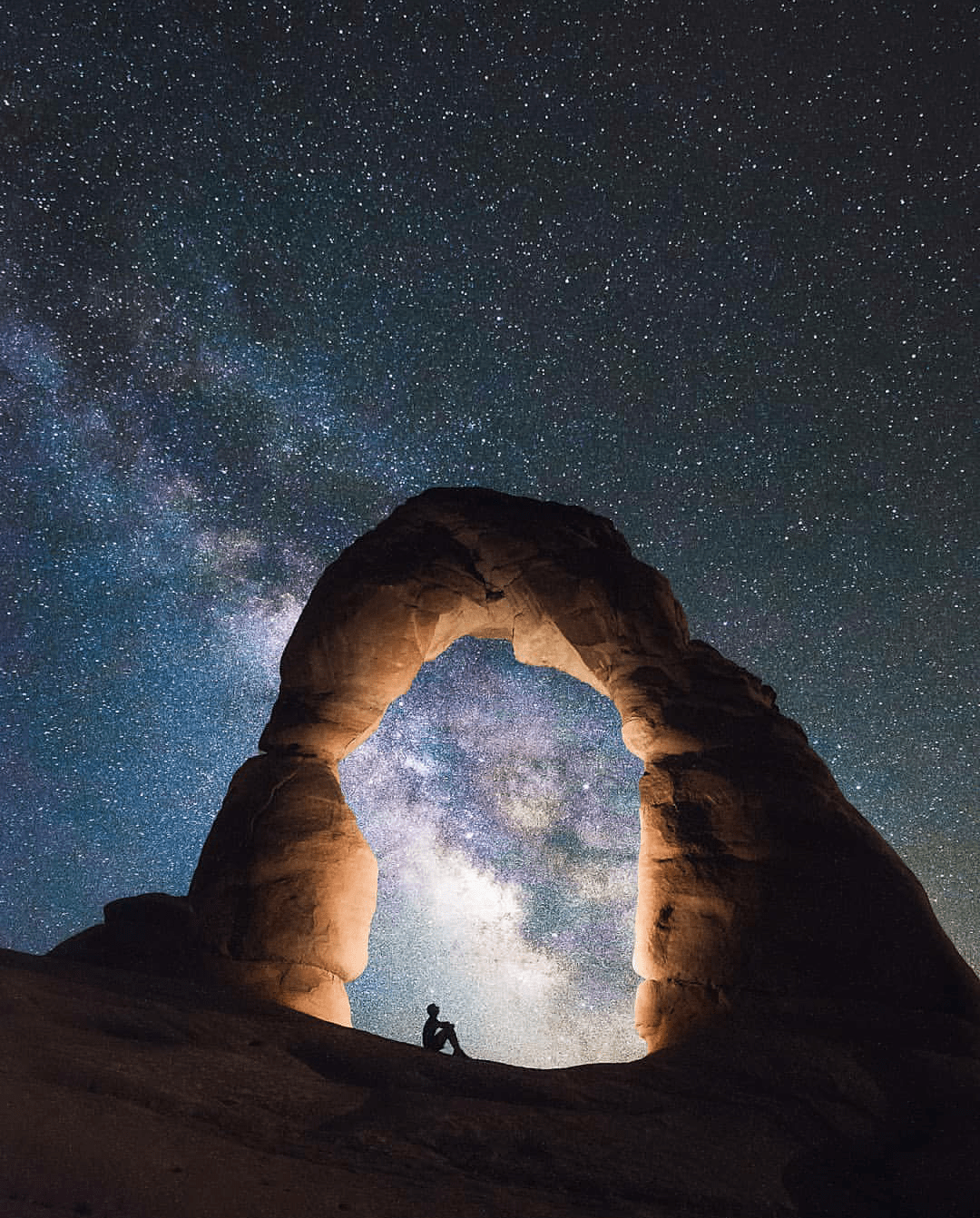 Brilliant glow of the Milky Way. Arches National Park, Utah. Photo by