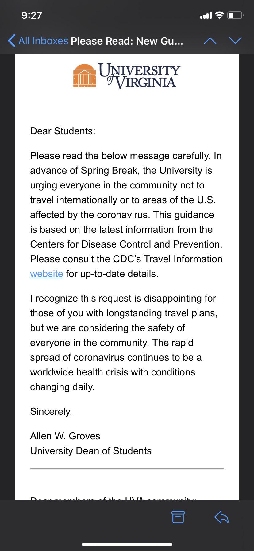 Are people actually cancelling spring break plans? UVA