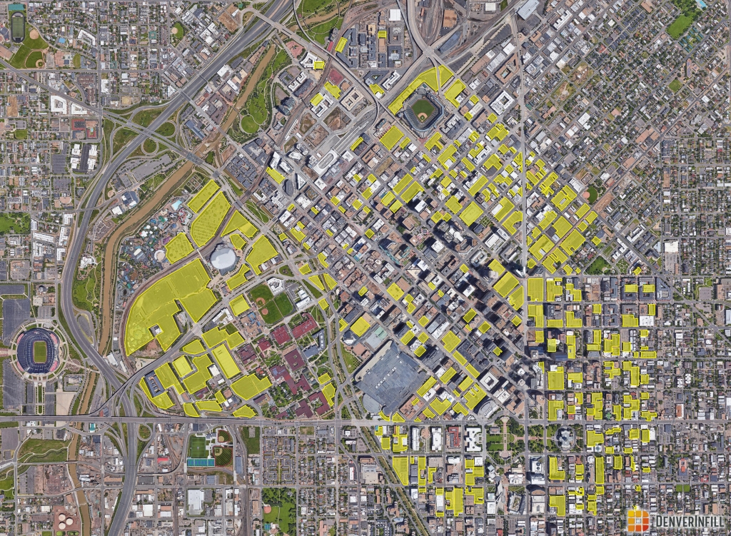 145 acres of buildings razed for parking lots in Denver during urban renewal in the mid 20th