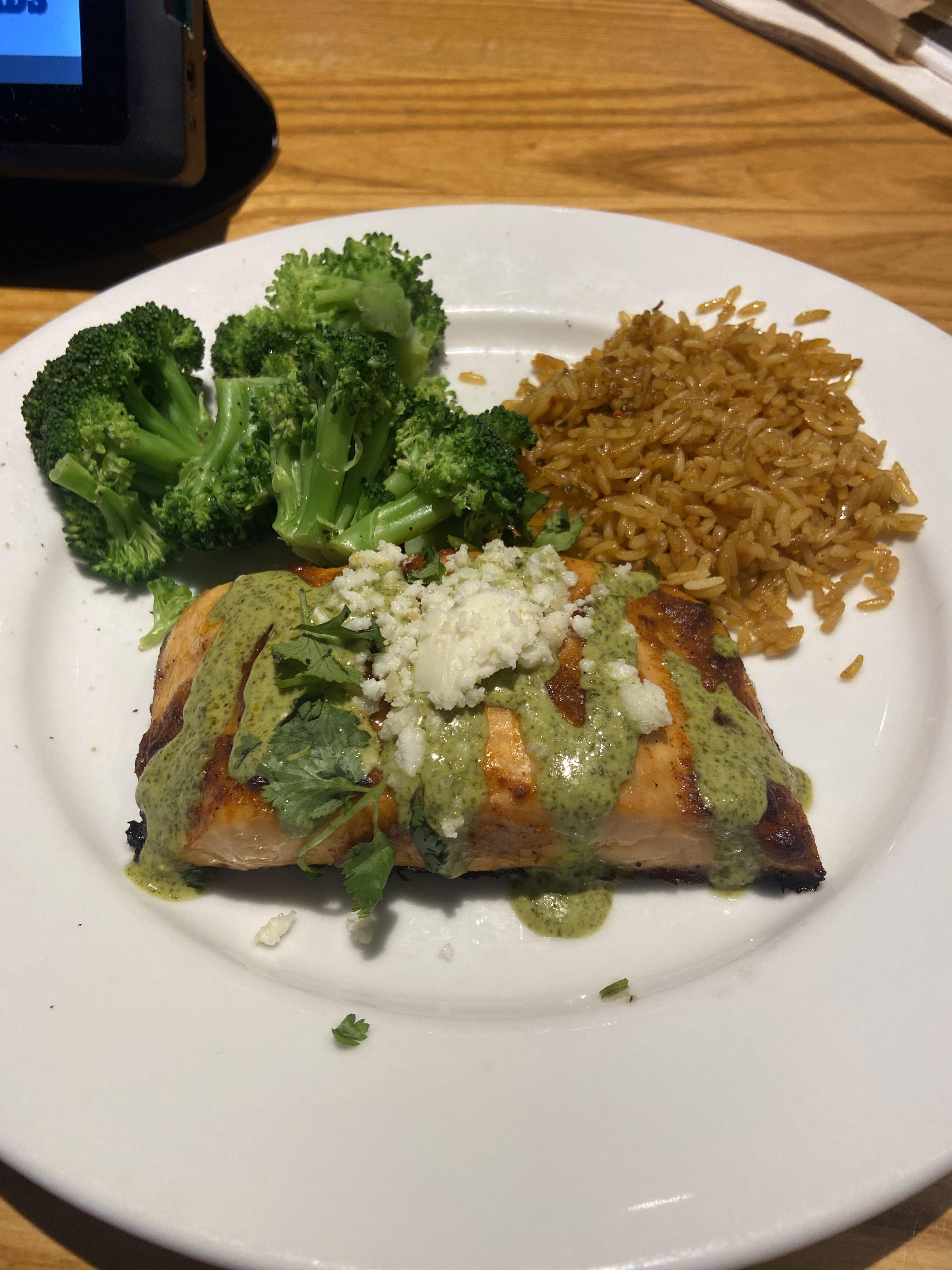 Salmon with Broccoli and Rice at Chili’s r/HealthyFood