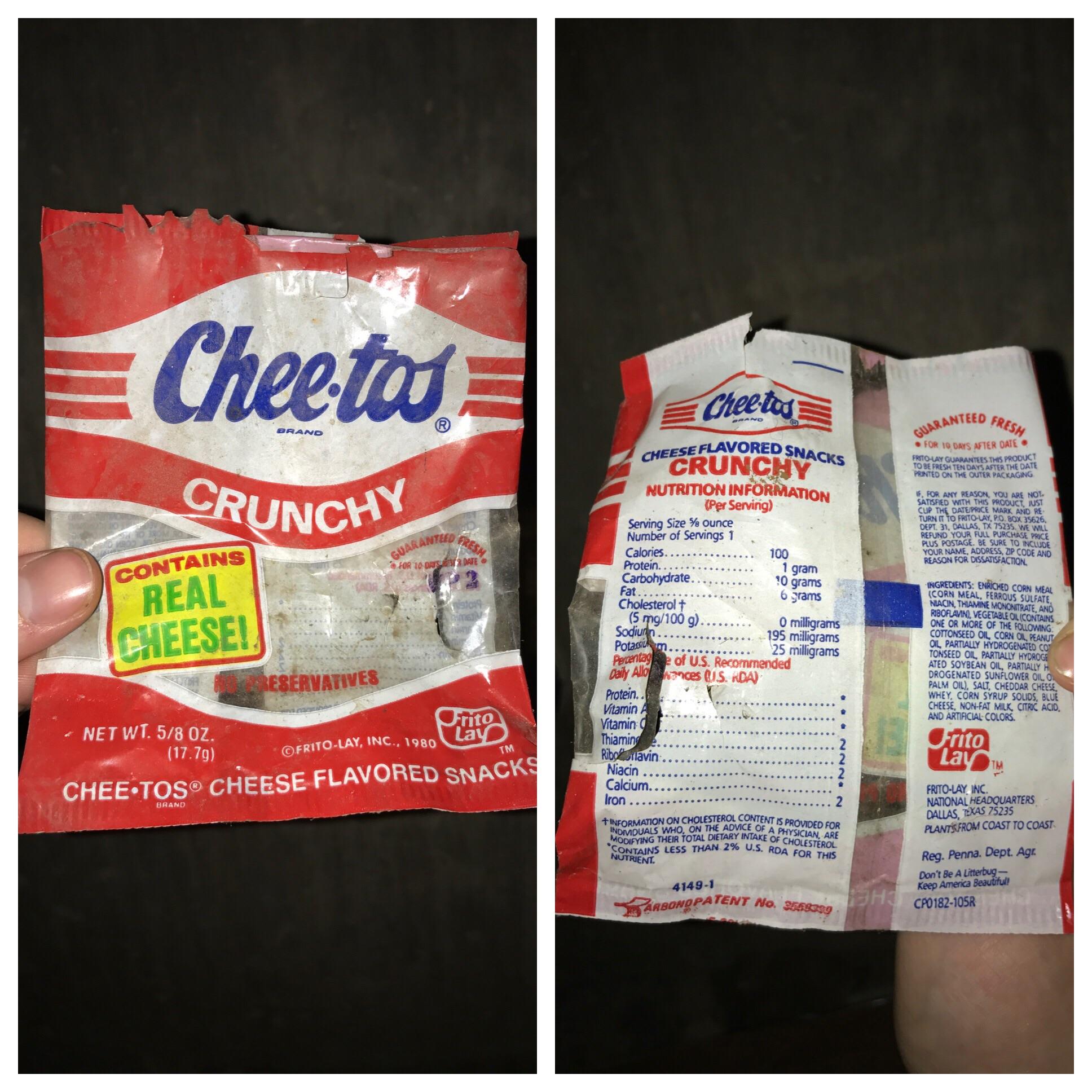 Found a cheetos bag from 1980 r/interestingasfuck