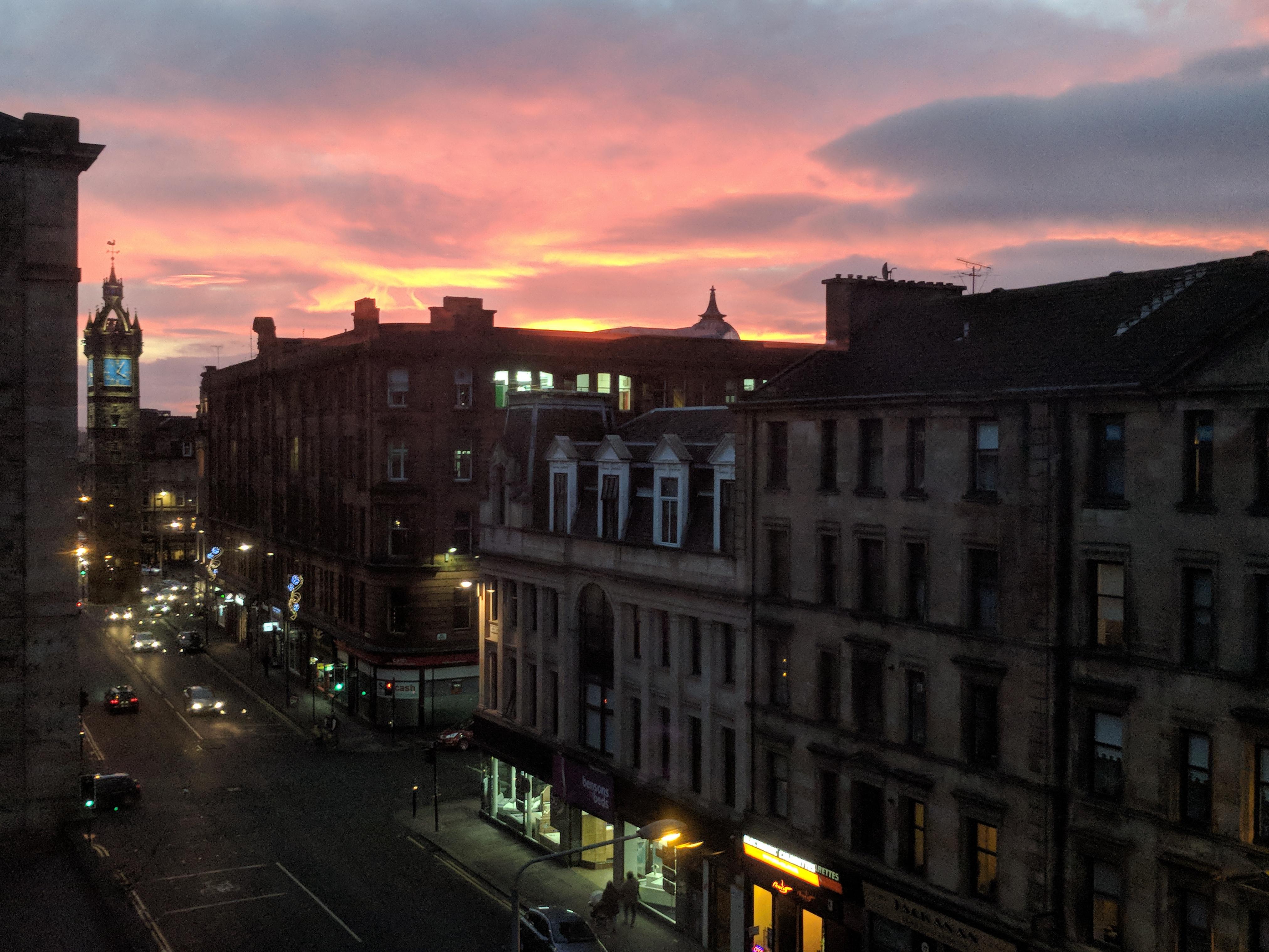 Sunset, looking down High Street, Glasgow r/Scotland